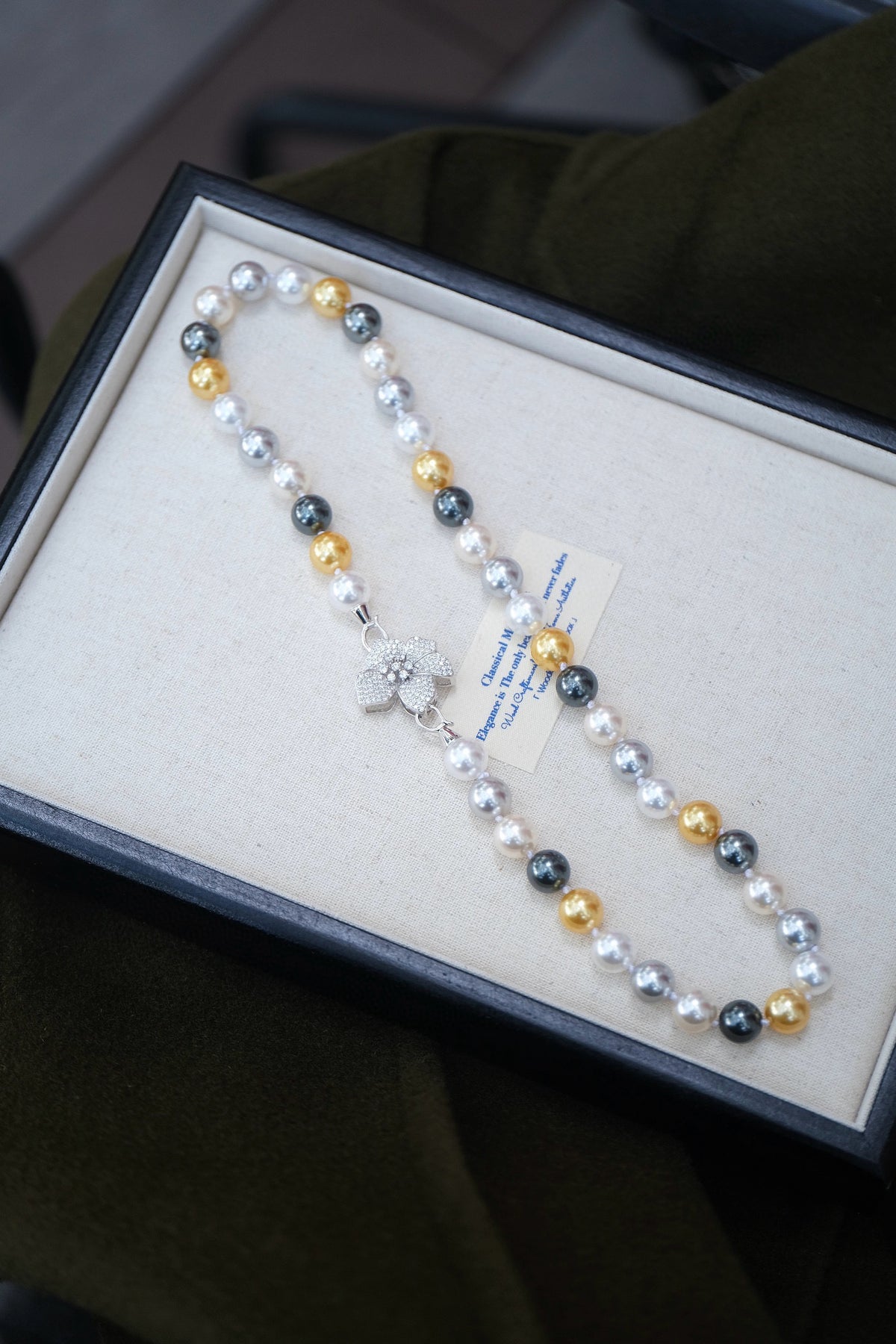 Maillard Color Pearl Necklace | 10mm Mixed Pearl S925 Silver Diamond Flower Clasp