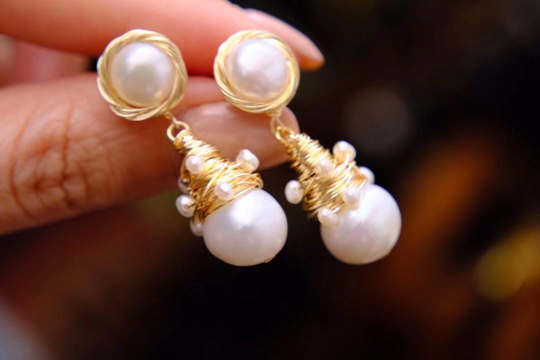 Handmade Baroque Pearl Earrings | 14K Gold-Filled Natural Pearl Dangles