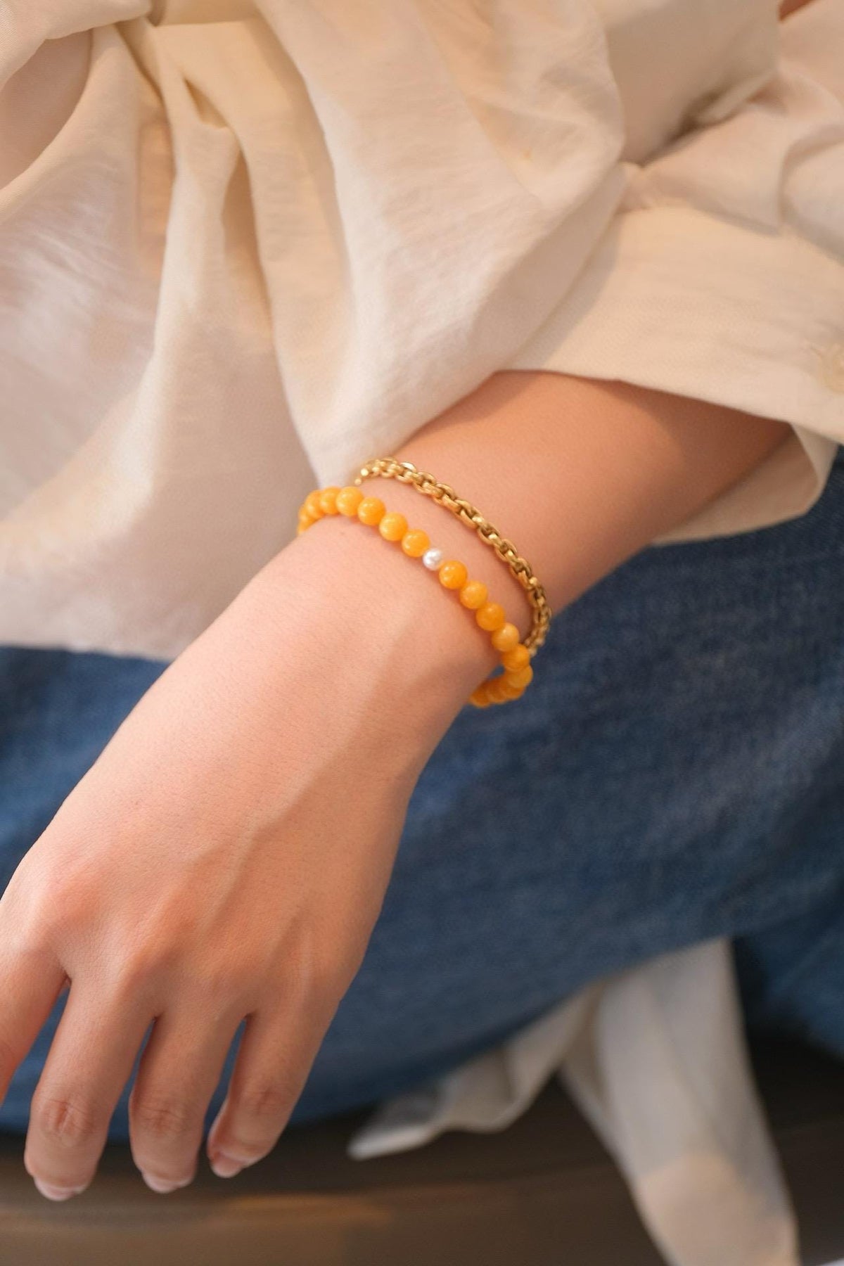 Amber Pearl Bracelet | 6-6.5mm Beads