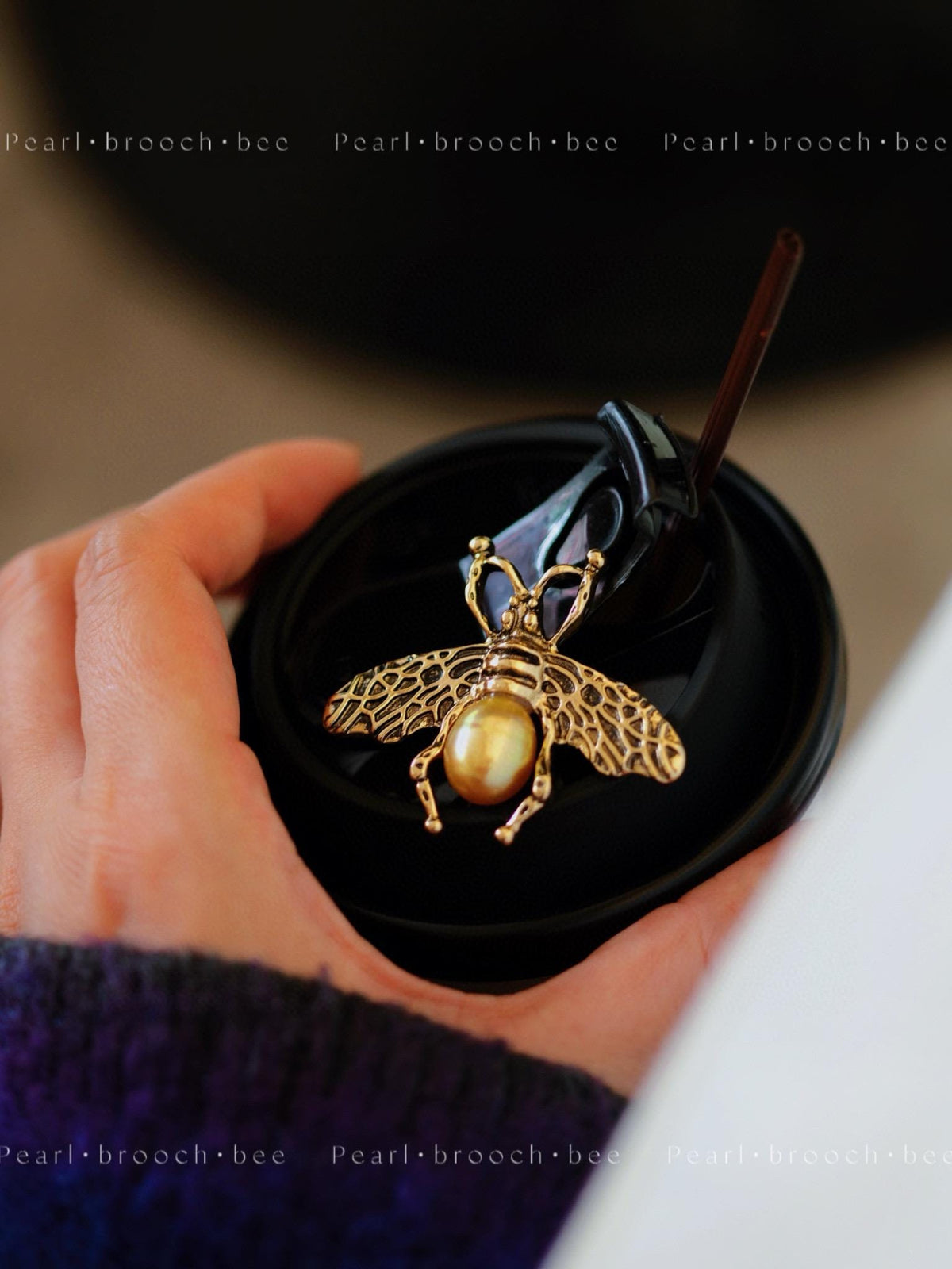 Vintage Bee Baroque Pearl Brooch Pendant | 11-12mm Golden Seawater Pearl 2-in-1 Pin