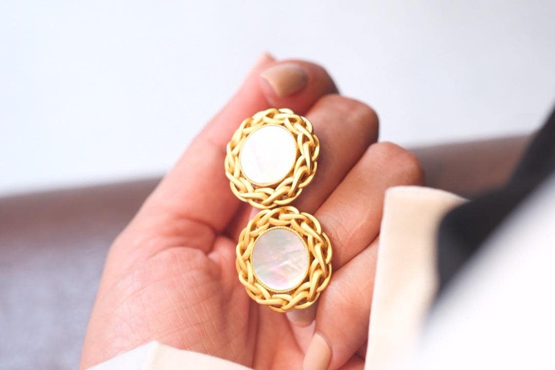 Vintage Hong Kong Style Mother of Pearl Earrings | S925 Silver Gold-Plated