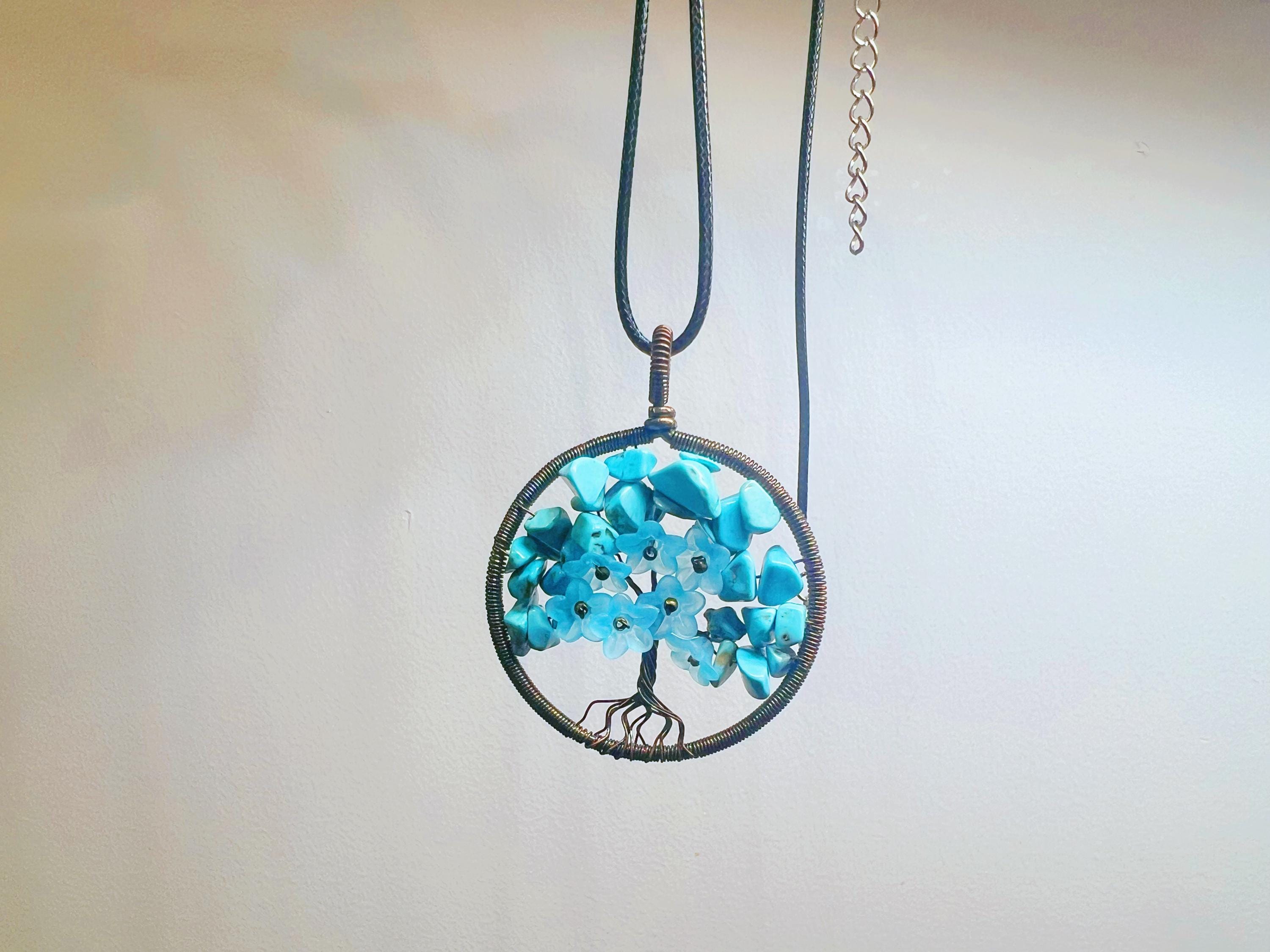Handmade Turquoise Beaded Tree Pendant Necklace – Nature-Inspired Elegance, Gift bracelet with every purchase!