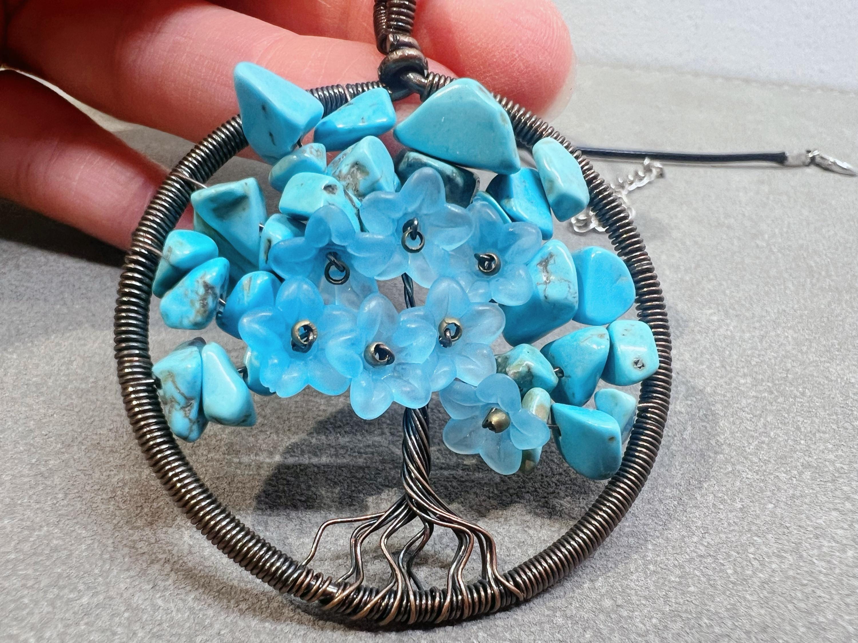 Handmade Turquoise Beaded Tree Pendant Necklace – Nature-Inspired Elegance, Gift bracelet with every purchase!