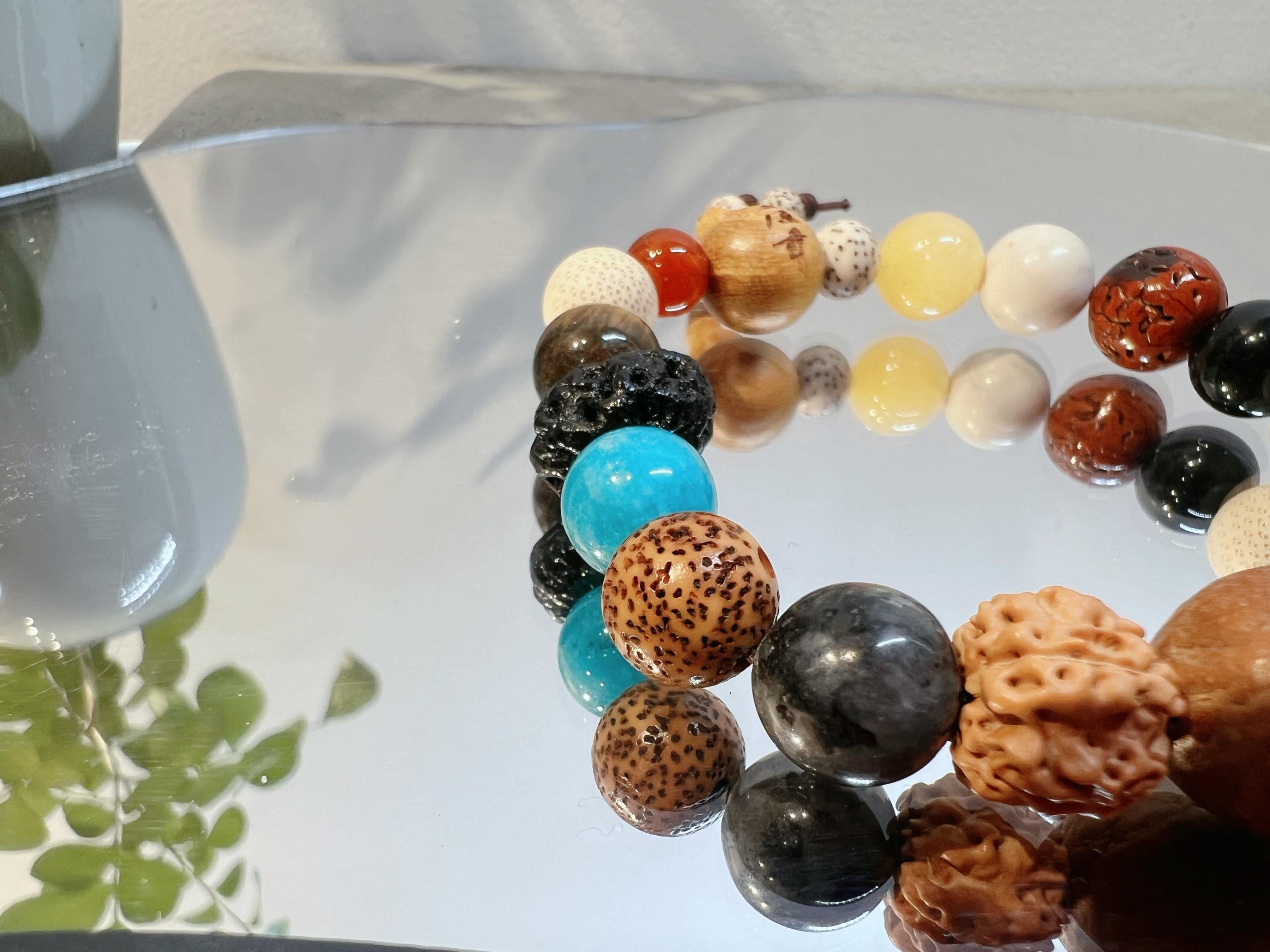 18-Seed Bodhi Bracelet, Buddha Prayer Beads, Natural Stones