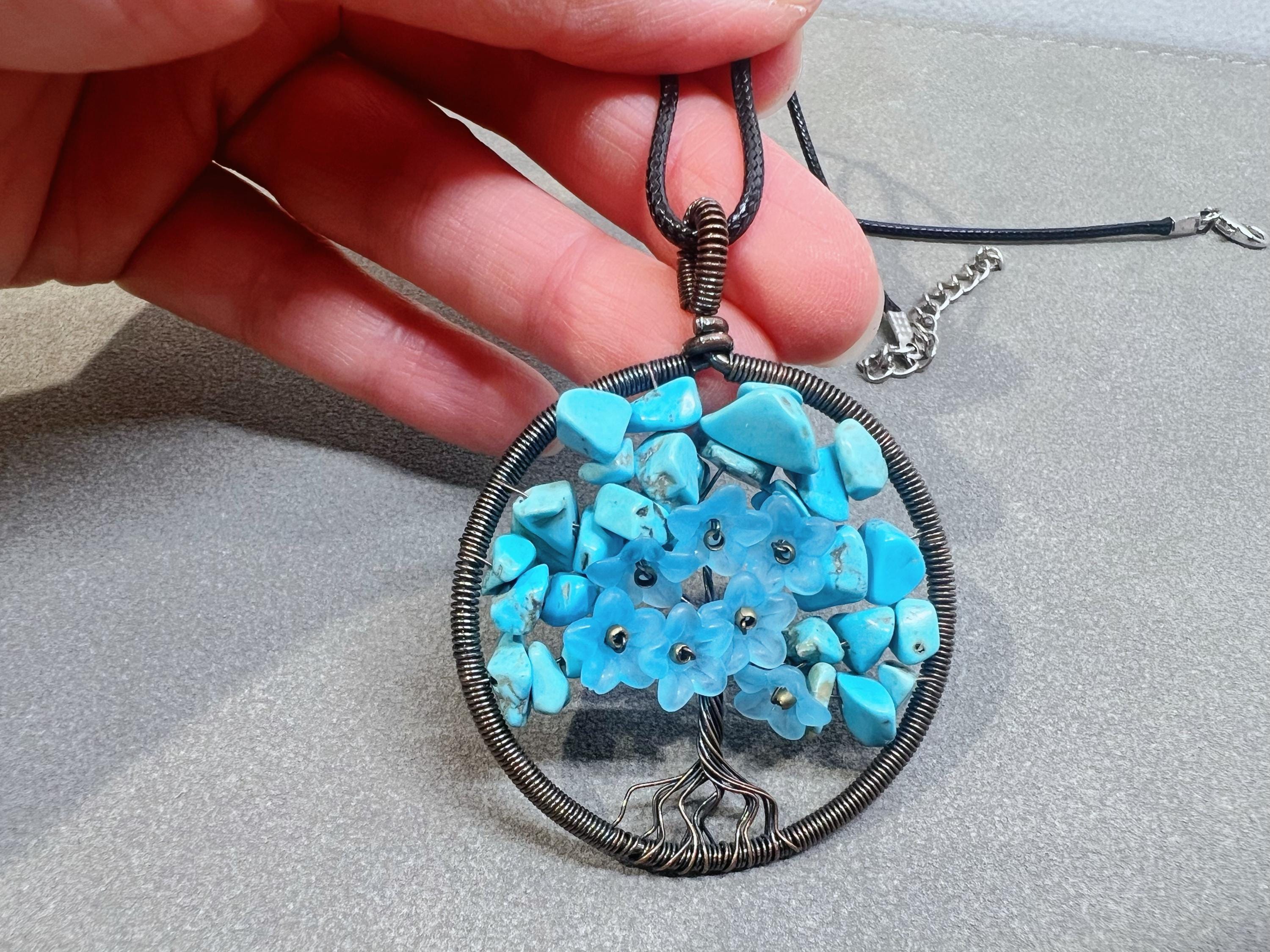 Handmade Turquoise Beaded Tree Pendant Necklace – Nature-Inspired Elegance, Gift bracelet with every purchase!