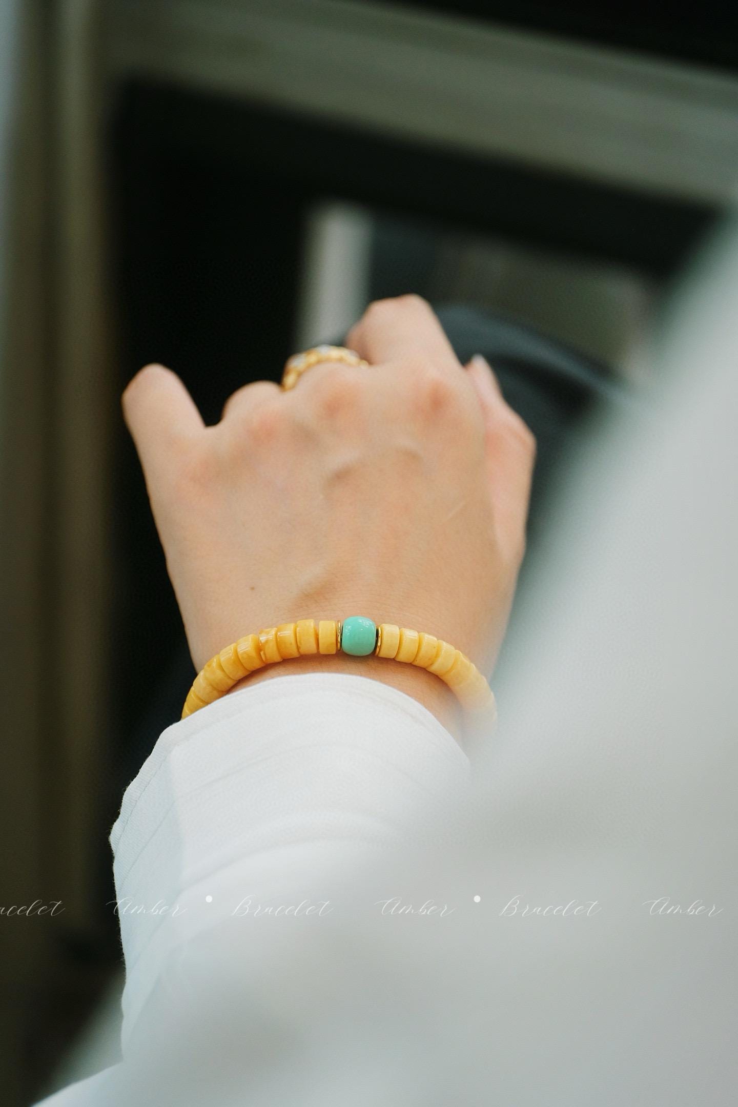 Vintage White Beeswax Bracelet | Turquoise & Red Agate Accent