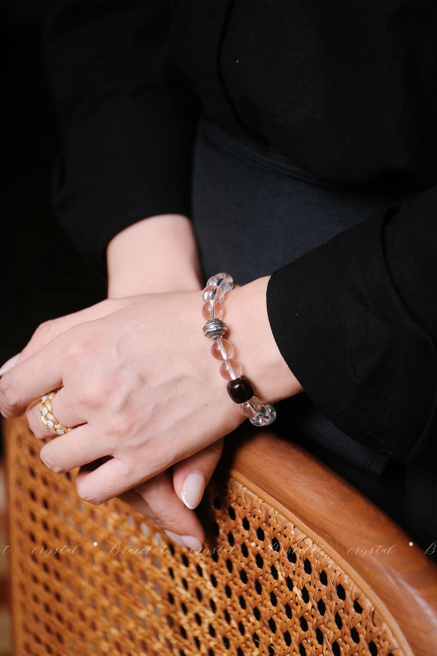 Clear Quartz Bracelet | Rosewood & Ice Agate Silver Accent