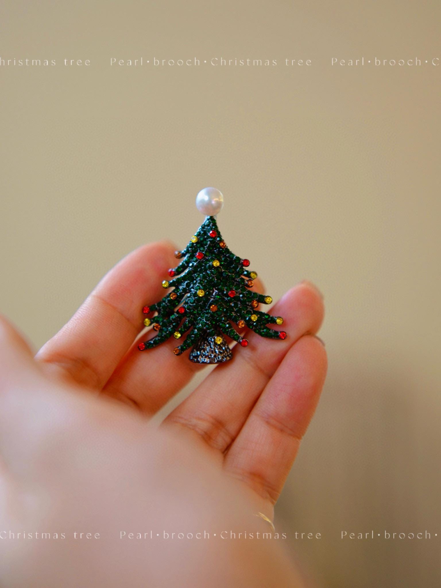 Christmas Tree Brooch | 7-8mm Natural Pearl, Sparkling Zircon Christmas Jewelry