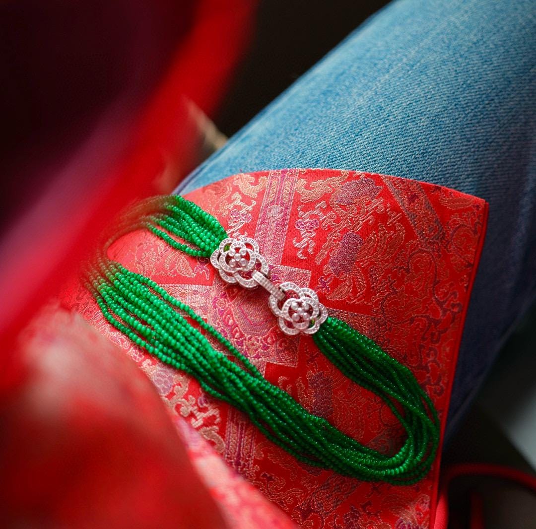 Vintage Chunky Cat's Eye Bead Necklace | 2mm Red or Green Gemstone