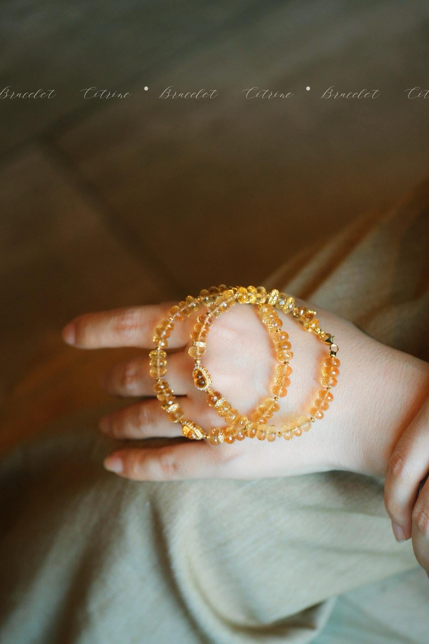 Golden Citrine Bracelet | 7mm Natural Citrine & Sterling Silver Gourd Charm
