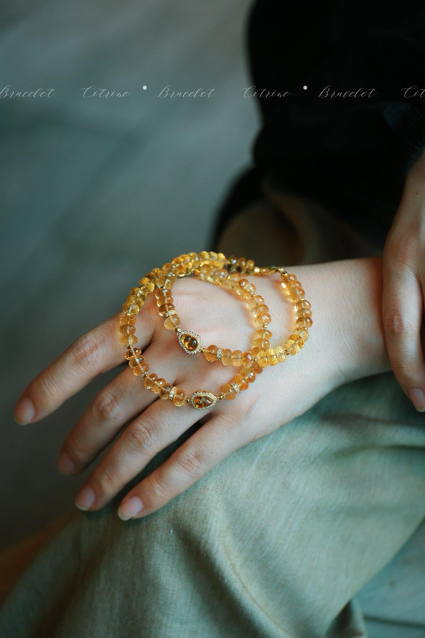 Golden Citrine Bracelet | 7mm Natural Citrine & Sterling Silver Gourd Charm