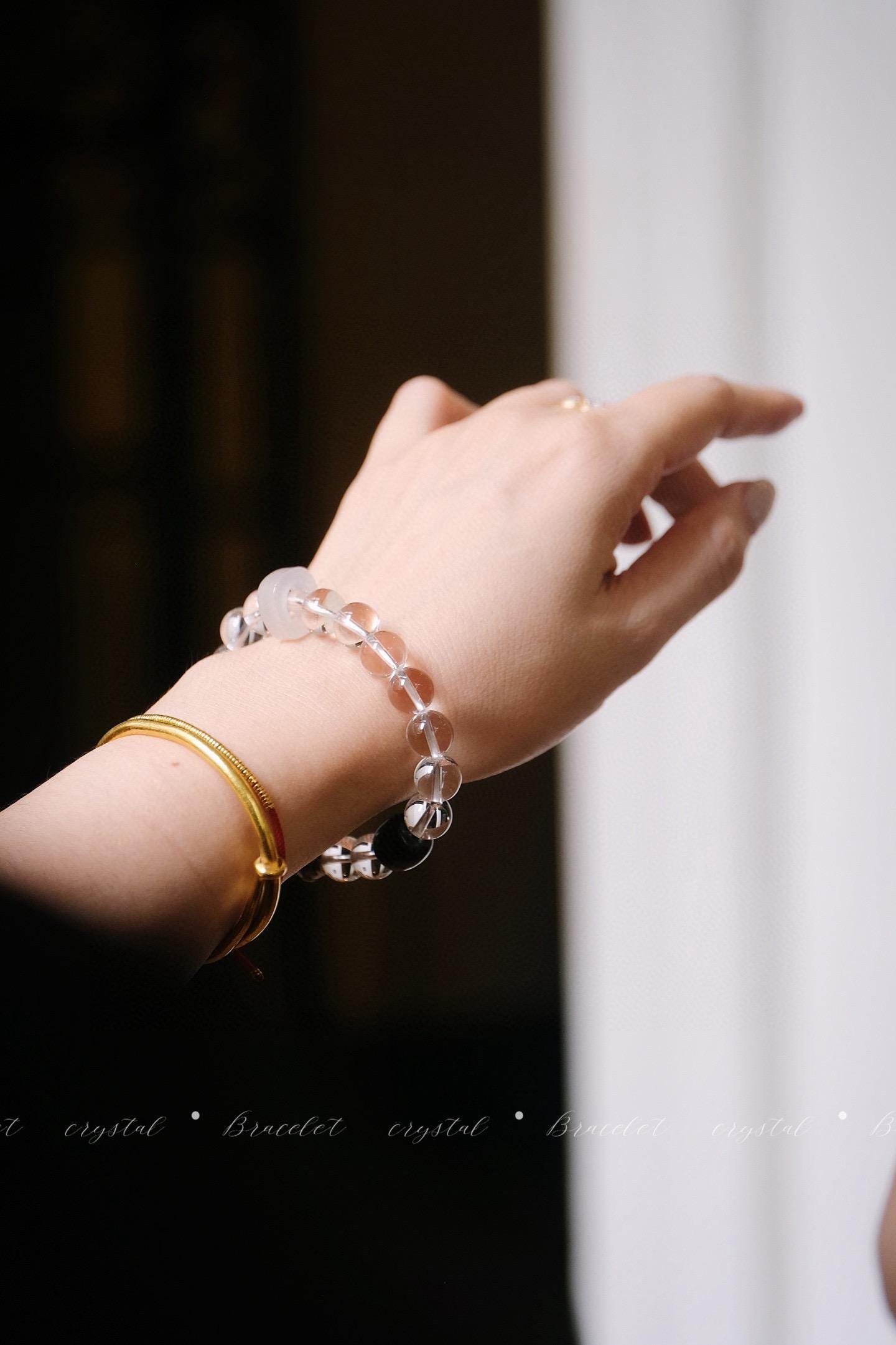 Clear Quartz Bracelet | Rosewood & Ice Agate Silver Accent