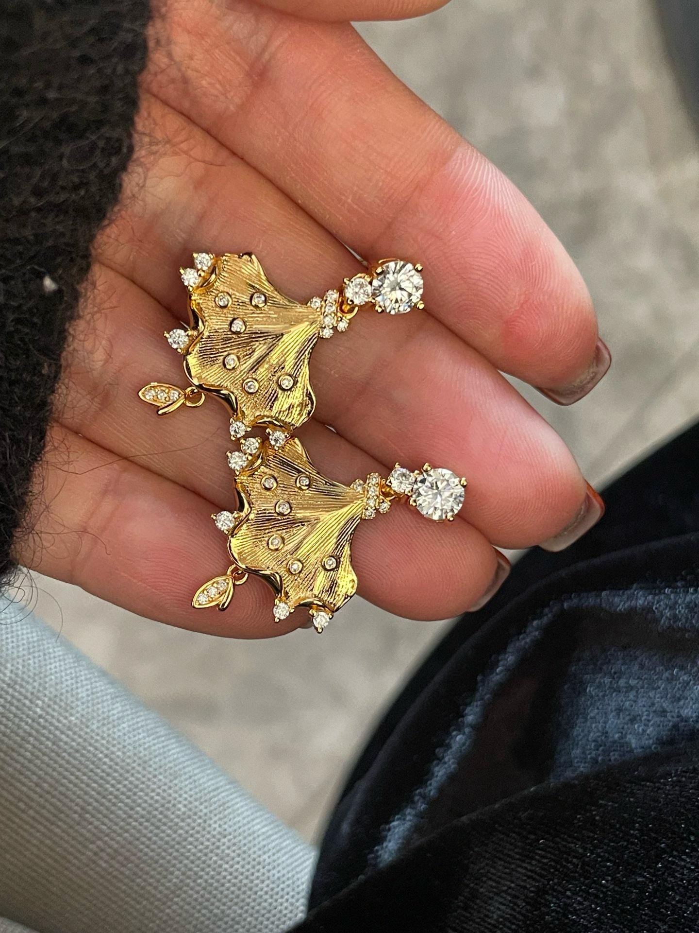 Vintage Italian Style Maple Leaf Earrings | 6A Moissanite 0.5ct Gold-Plated