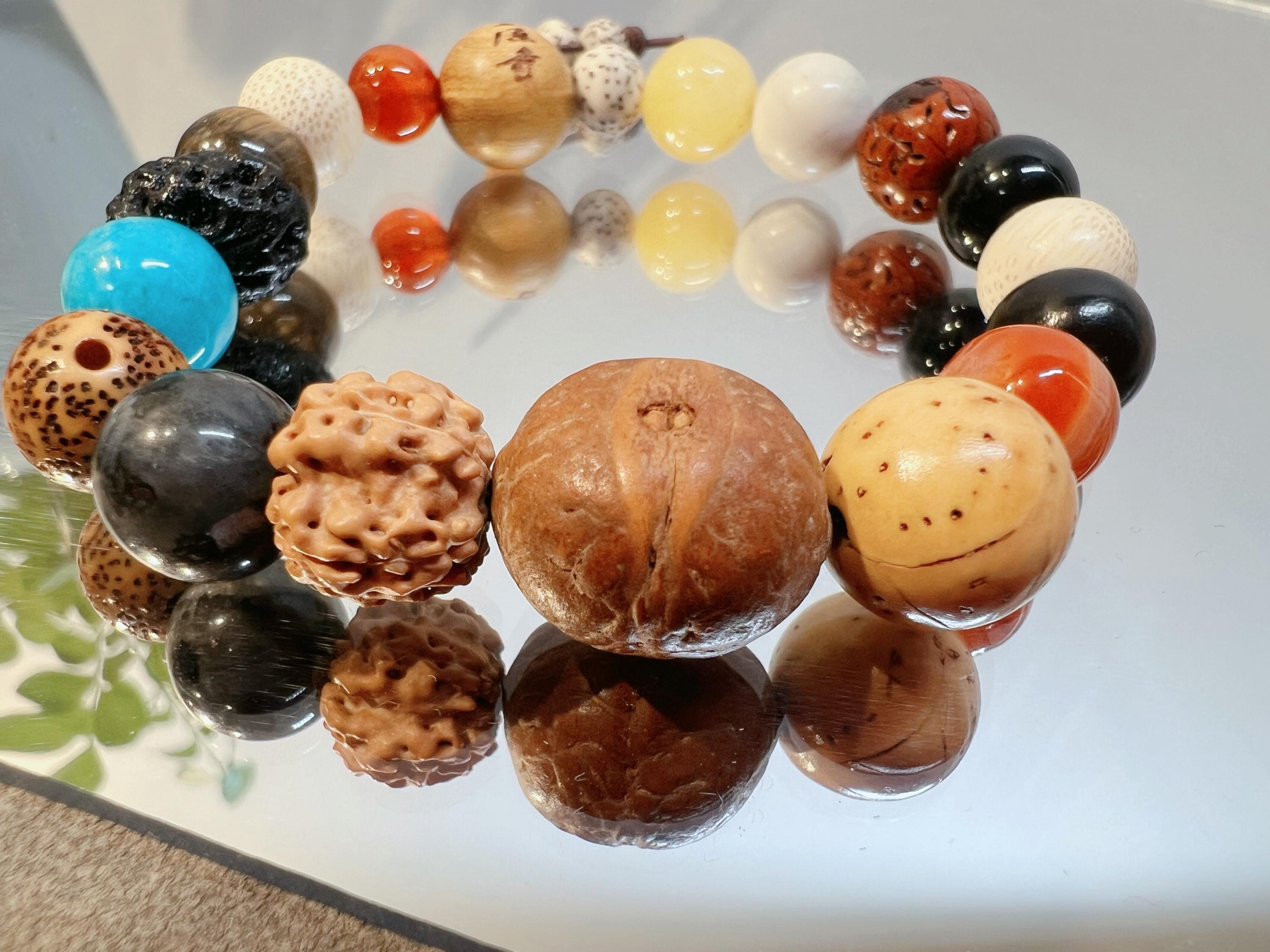 18-Seed Bodhi Bracelet, Buddha Prayer Beads, Natural Stones