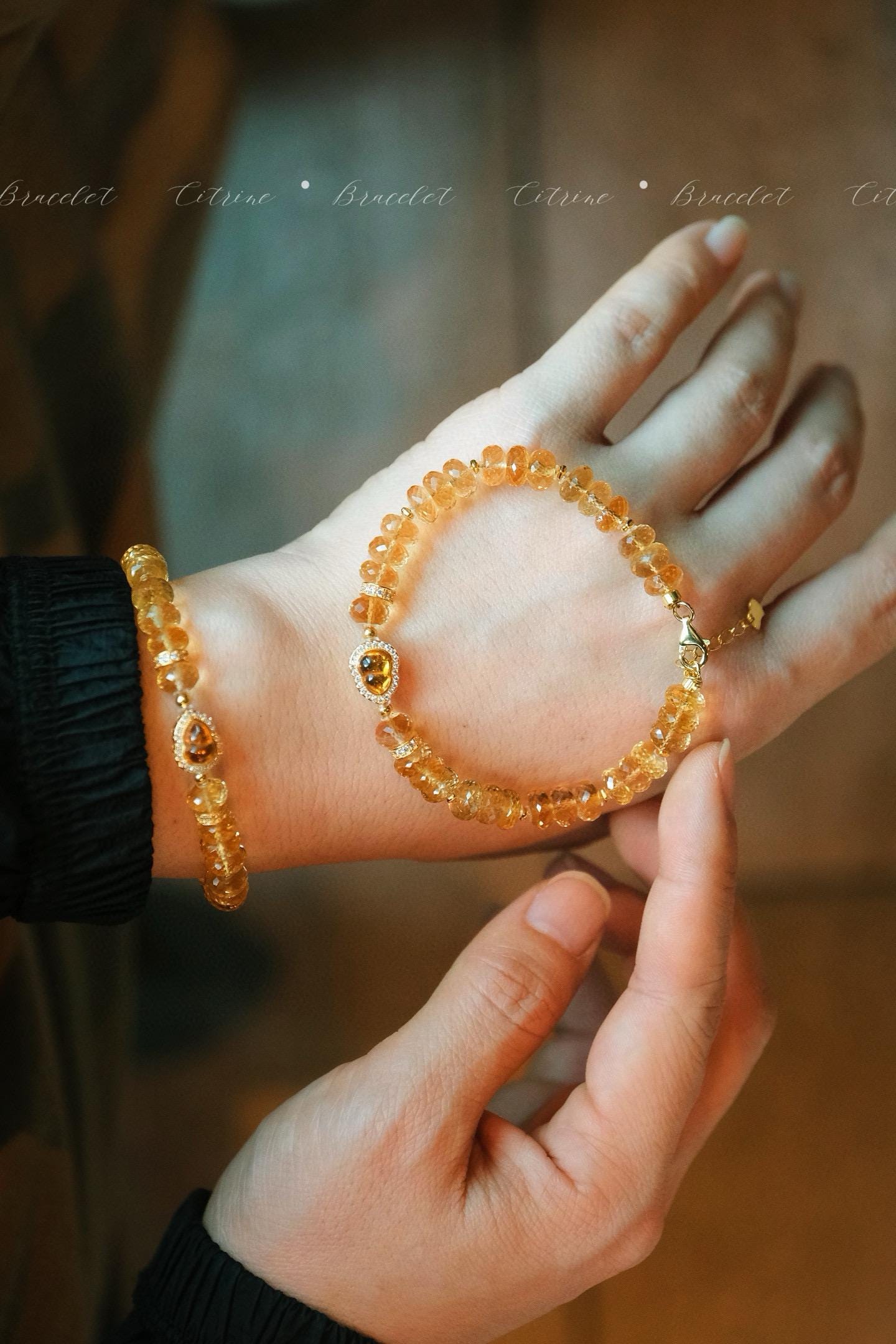 Golden Citrine Bracelet | 7mm Natural Citrine & Sterling Silver Gourd Charm