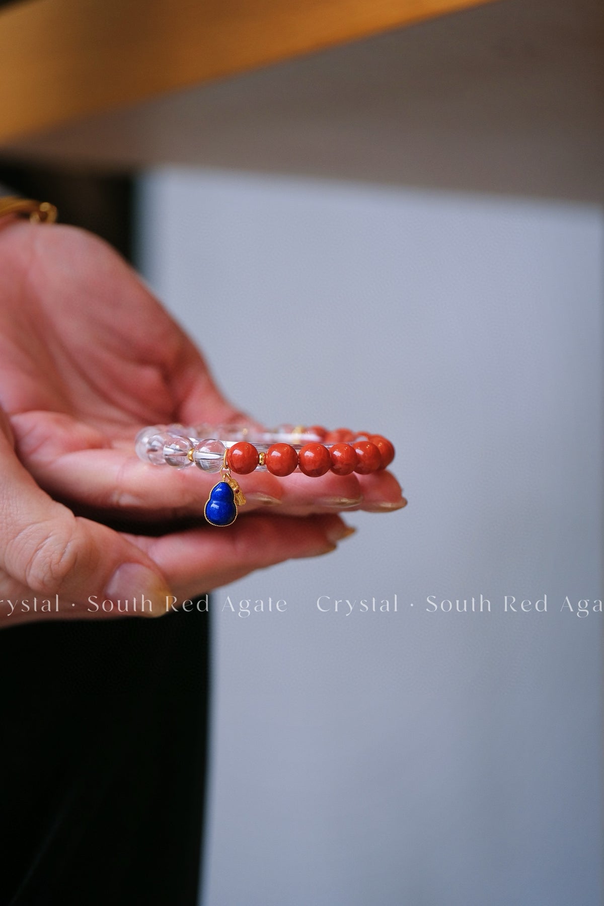 Clear Quartz & Red Agate Bracelet | Silver Lapis Lazuli Peanut Charm