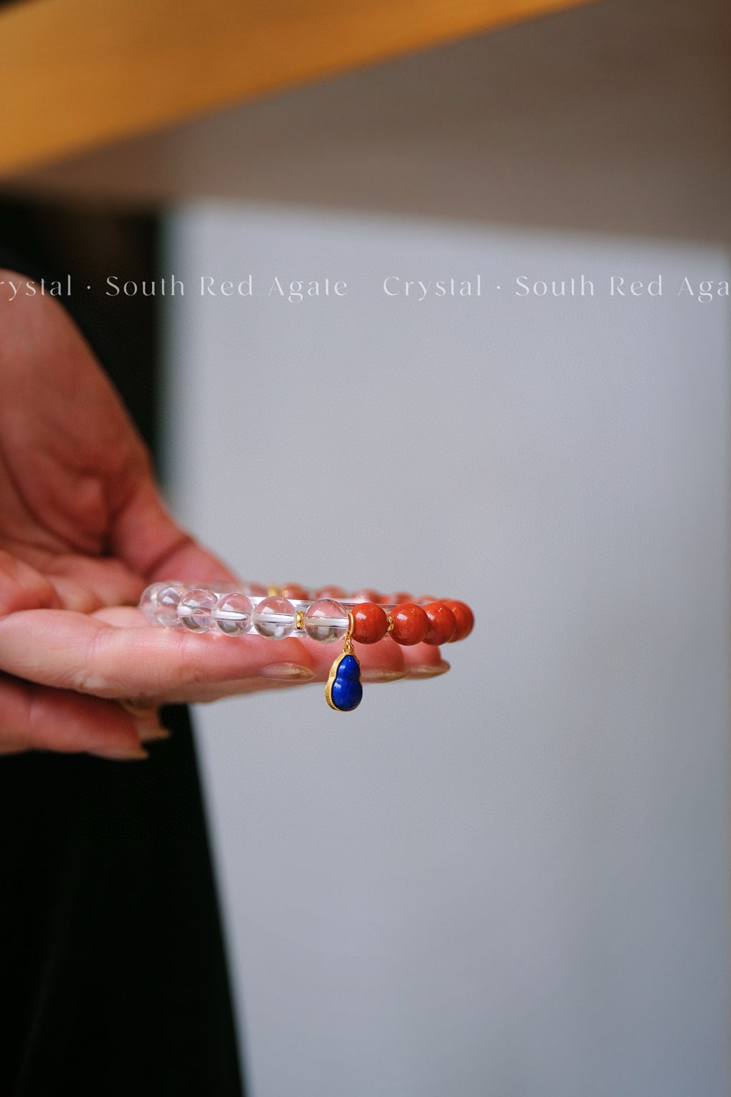 Clear Quartz & Red Agate Bracelet | Silver Lapis Lazuli Peanut Charm