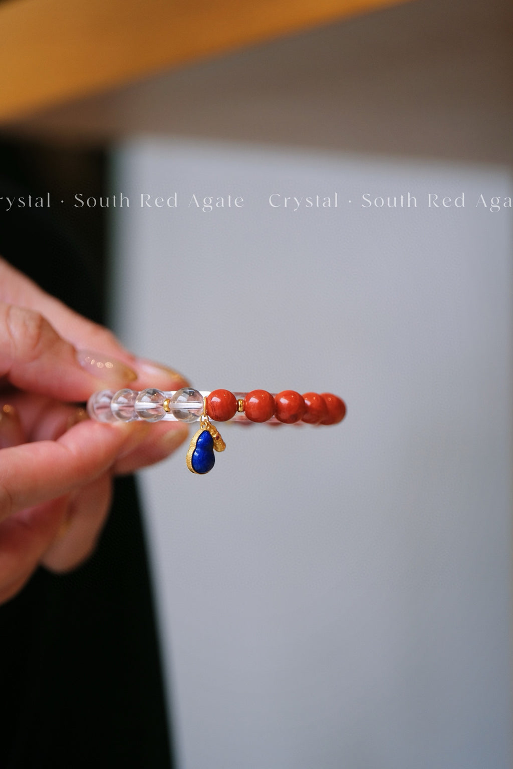 Clear Quartz & Red Agate Bracelet | Silver Lapis Lazuli Peanut Charm