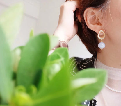 Geometric Purple Jade Earrings | 13-14mm S925 Silver Gold-Plated Matte