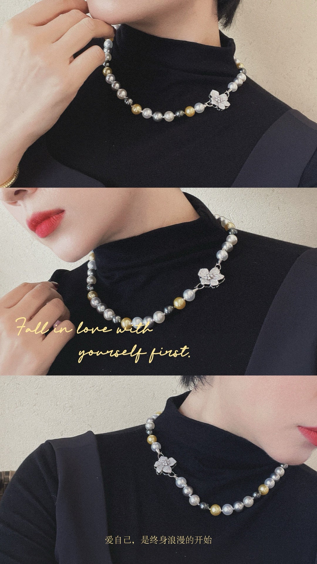 Maillard Color Pearl Necklace | 10mm Mixed Pearl S925 Silver Diamond Flower Clasp
