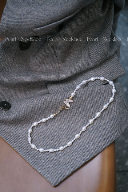 Ethereal Butterfly Pearl Necklace | 3-4/6-7mm Mother of Pearl OT Clasp 44cm