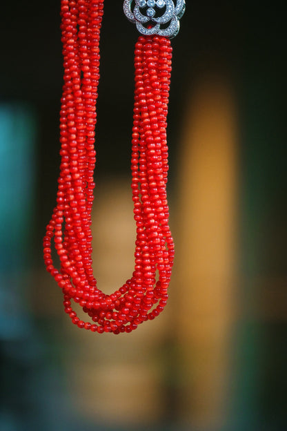 Vintage Chunky Cat's Eye Bead Necklace | 2mm Red or Green Gemstone