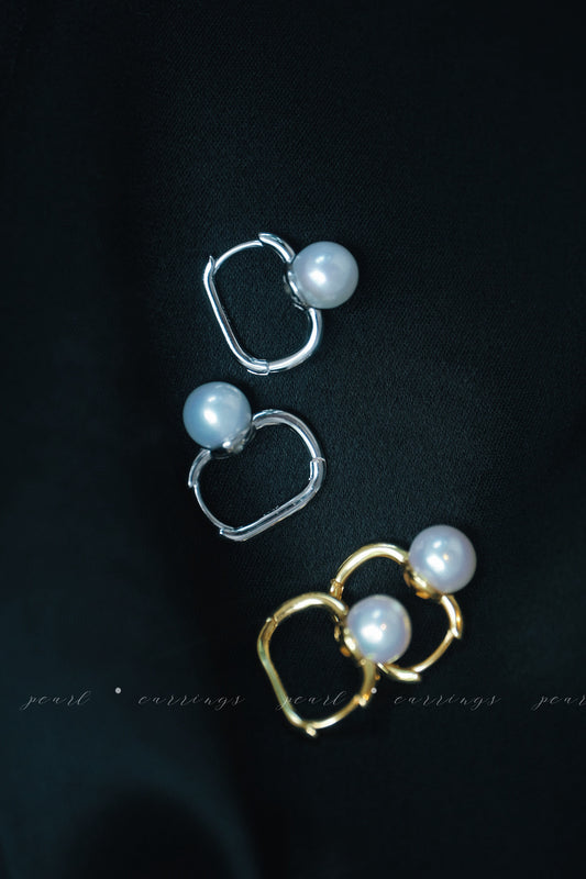 Round-Square French Ear Buckles | 7.5-8mm Freshwater Pearl S925 Silver Earrings