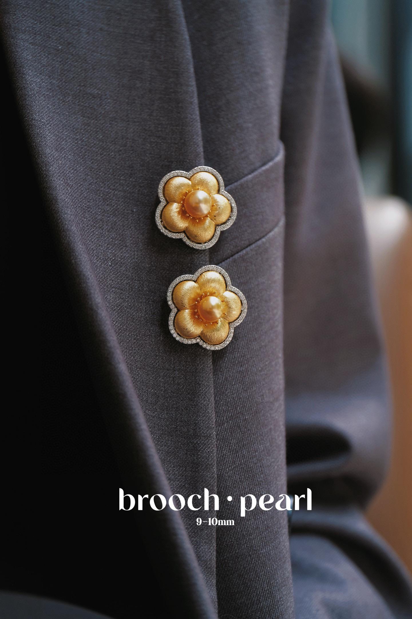 Natural Saltwater Golden Pearl Camellia Brooch - Autumn & Winter Exclusive