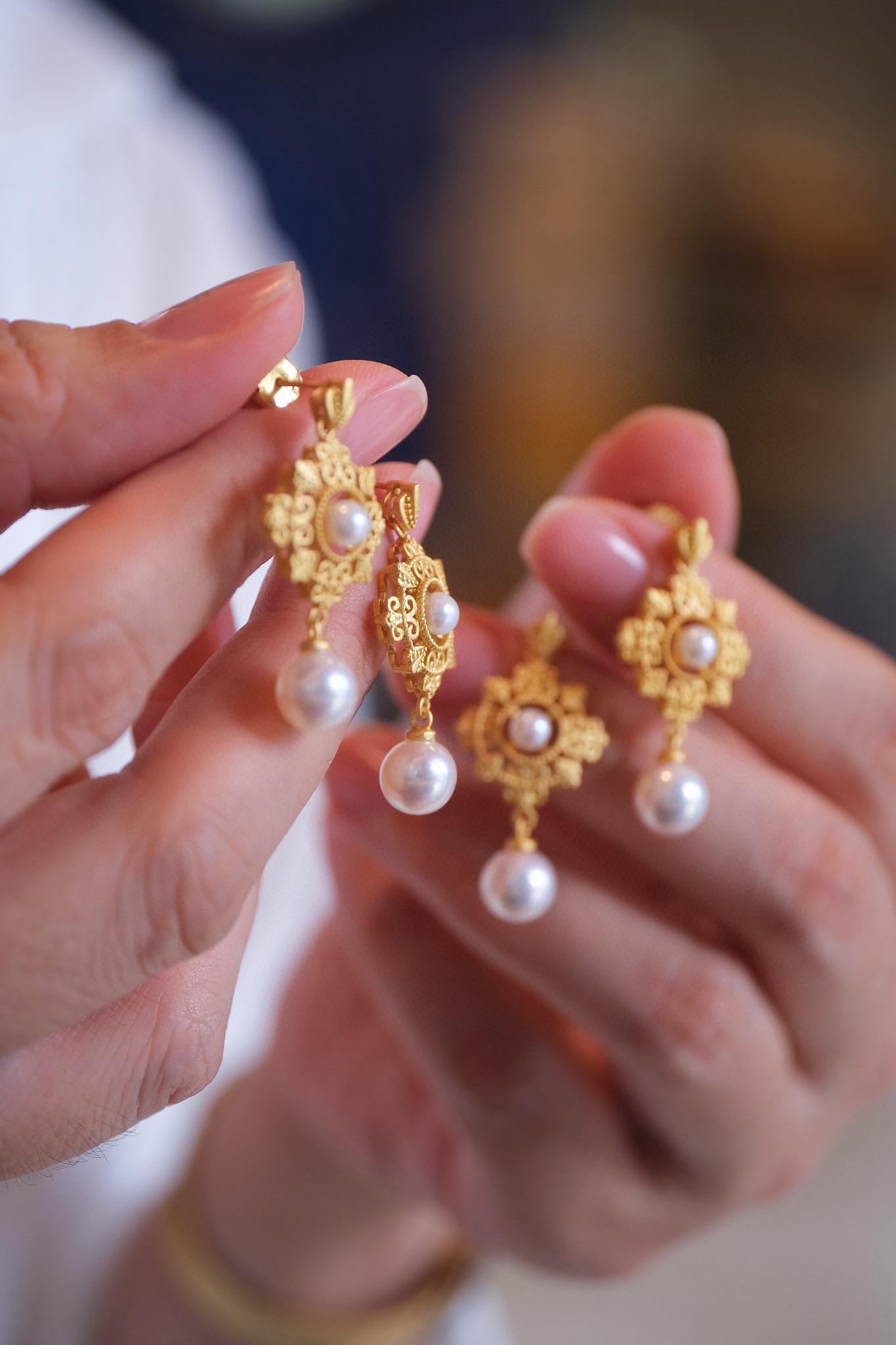 Vintage Palace Style Pearl Earrings | 4-8mm Natural Silver Gold-Plated