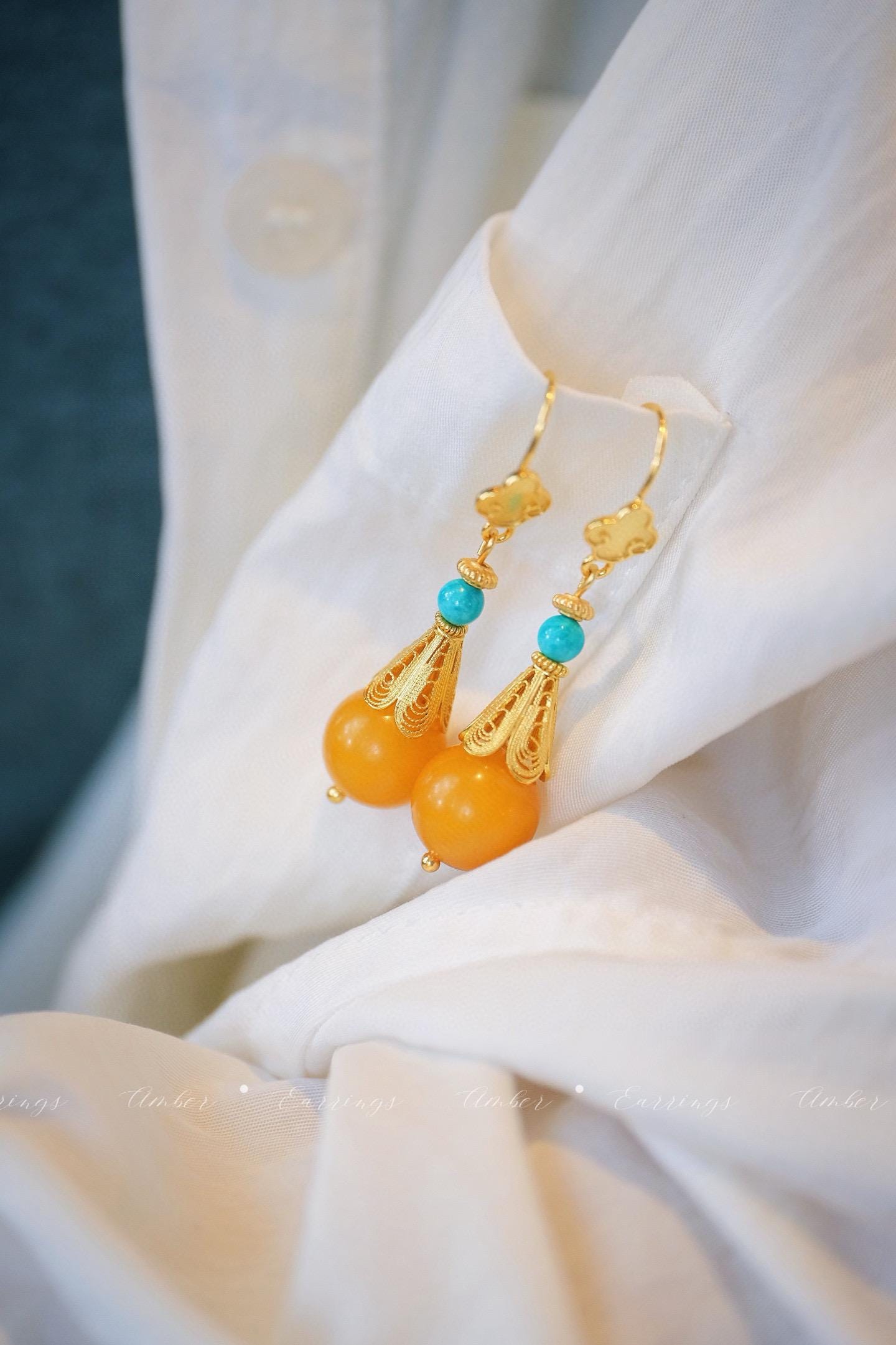 Amber & Turquoise Earrings | 11mm Natural Amber