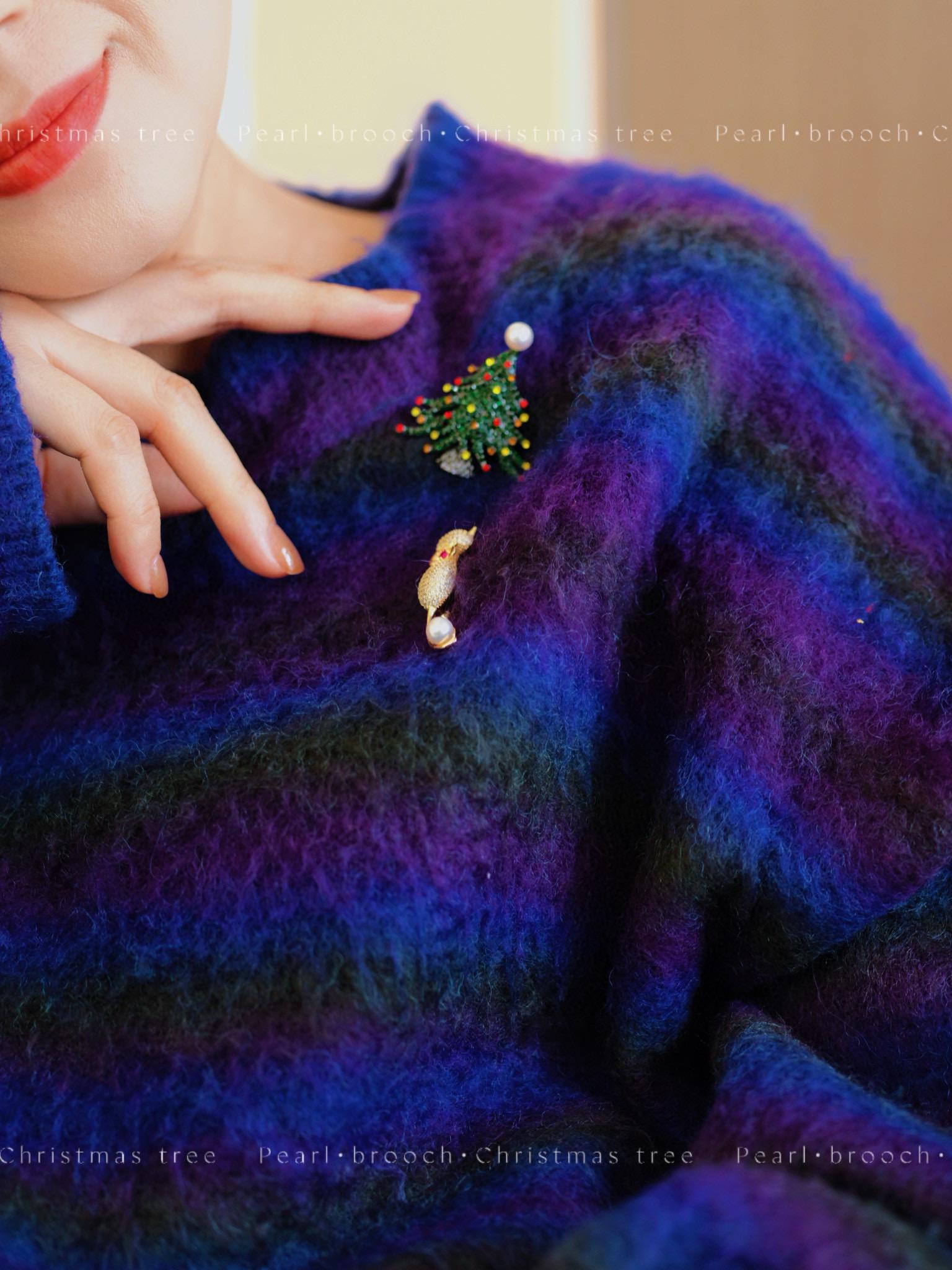 Christmas Tree Brooch | 7-8mm Natural Pearl, Sparkling Zircon Christmas Jewelry