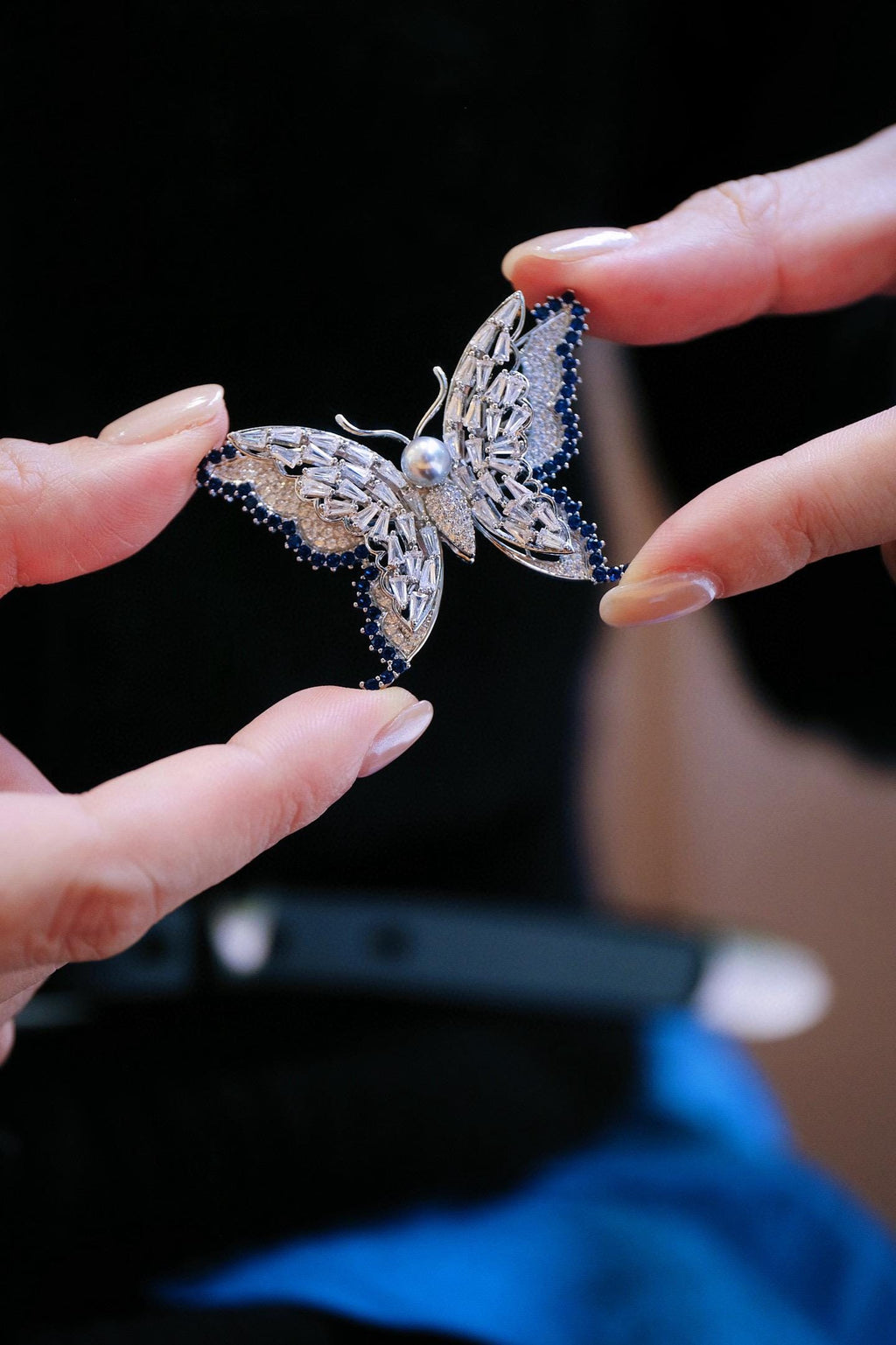 Luminous Butterfly Brooch | 6-6.5mm Japanese Akoya Pearl, Sparkling Pavé Butterfly Jewelry