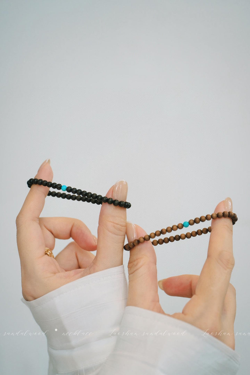 Indian Red Sandalwood Bracelet | 4mm Turquoise Accent (Light/Dark)