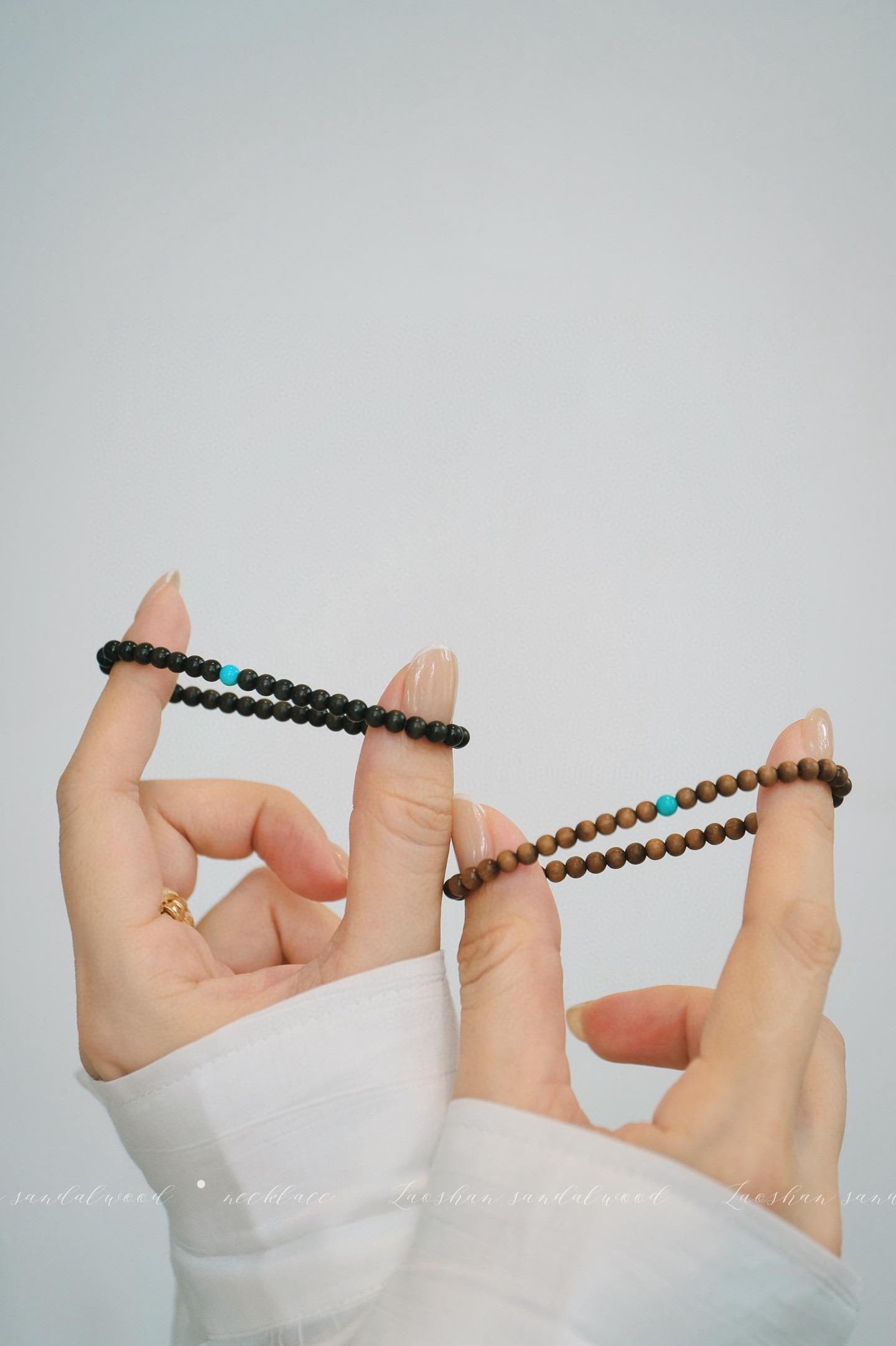 Indian Red Sandalwood Bracelet | 4mm Turquoise Accent (Light/Dark)