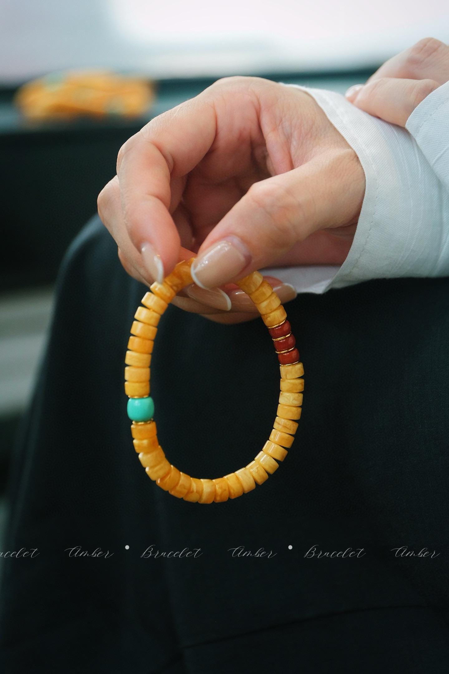 Vintage White Beeswax Bracelet | Turquoise & Red Agate Accent