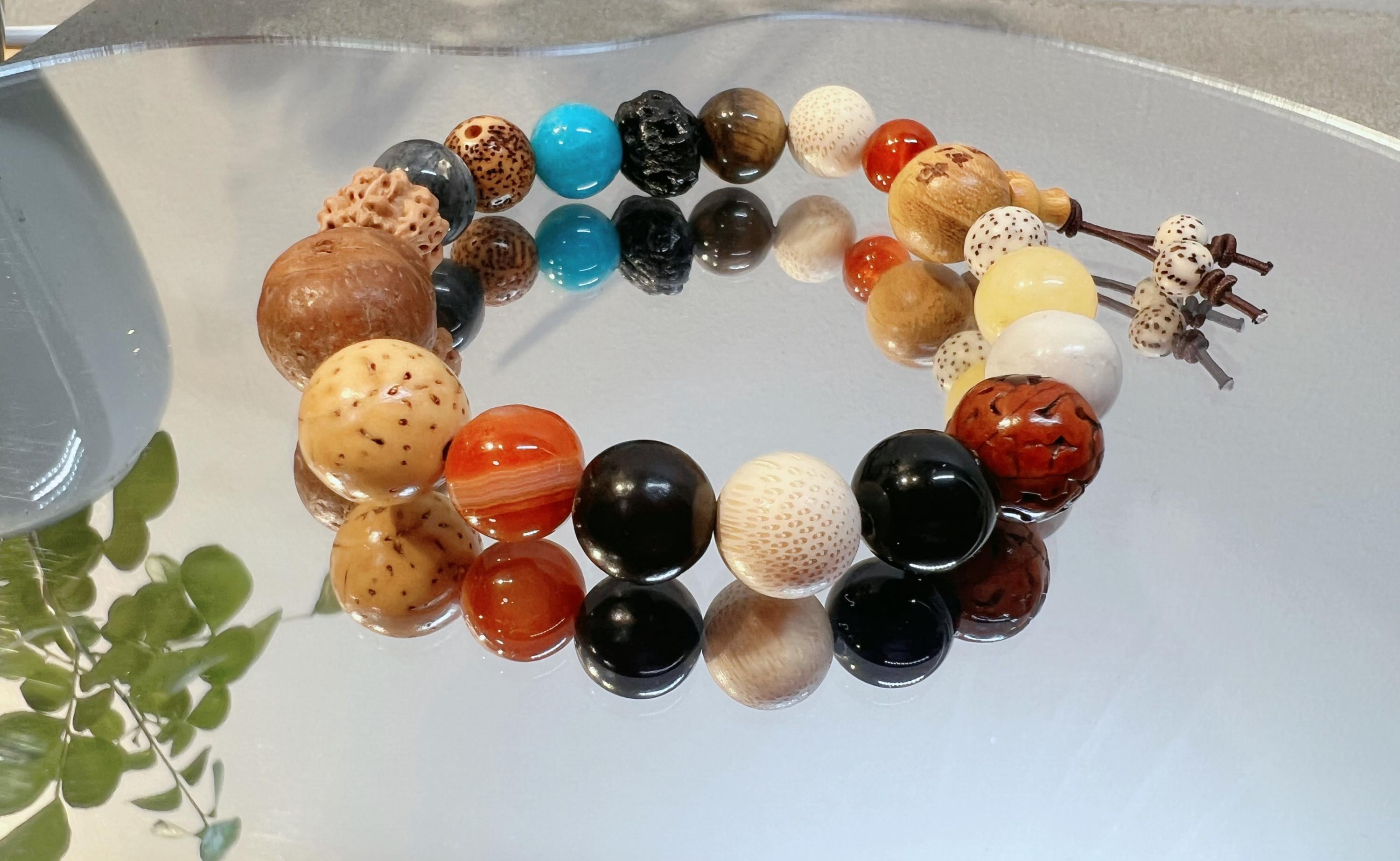 18-Seed Bodhi Bracelet, Buddha Prayer Beads, Natural Stones