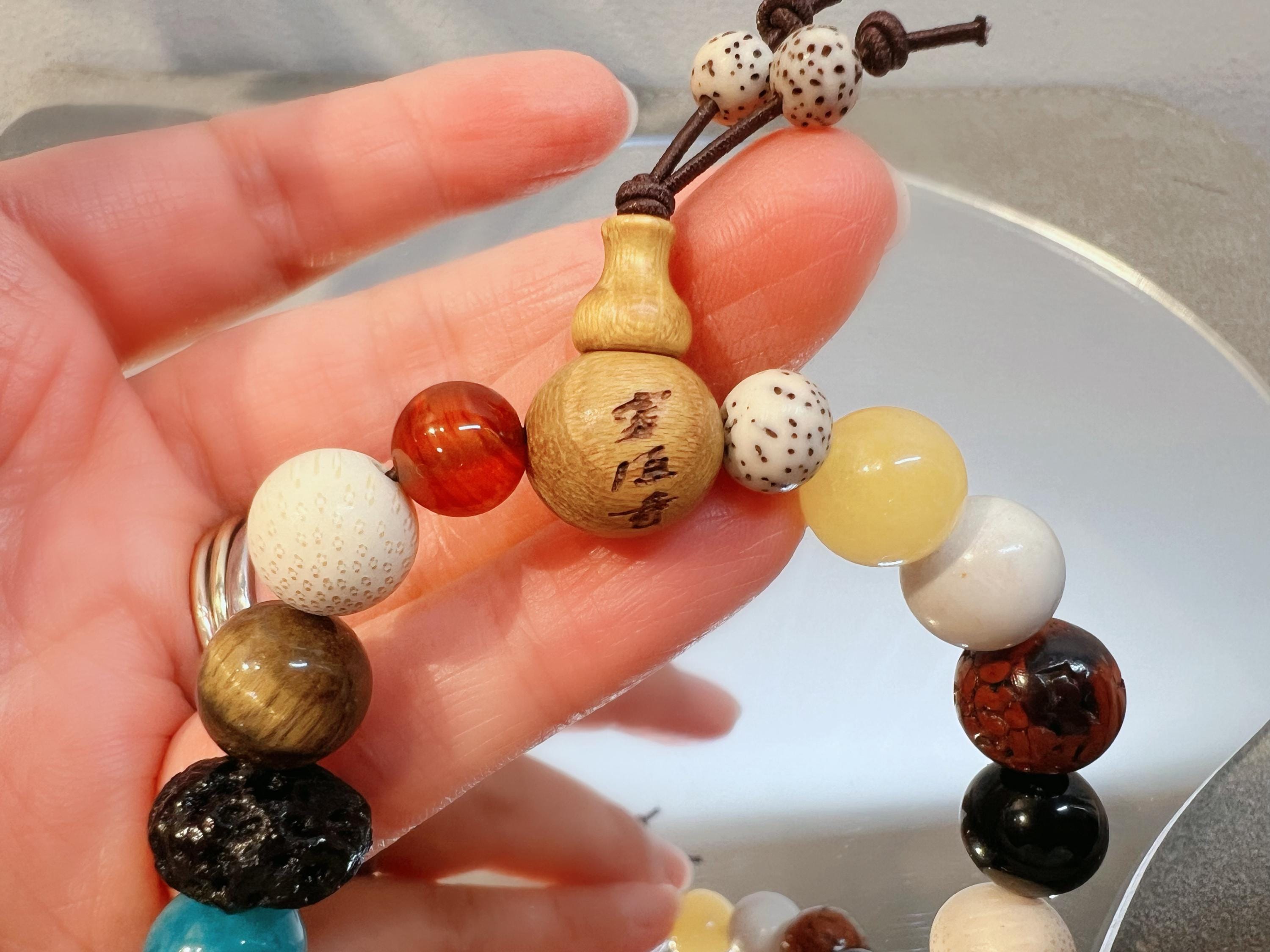 18-Seed Bodhi Bracelet, Buddha Prayer Beads, Natural Stones