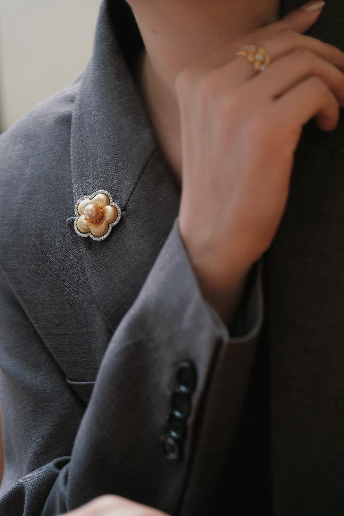 Natural Saltwater Golden Pearl Camellia Brooch - Autumn & Winter Exclusive