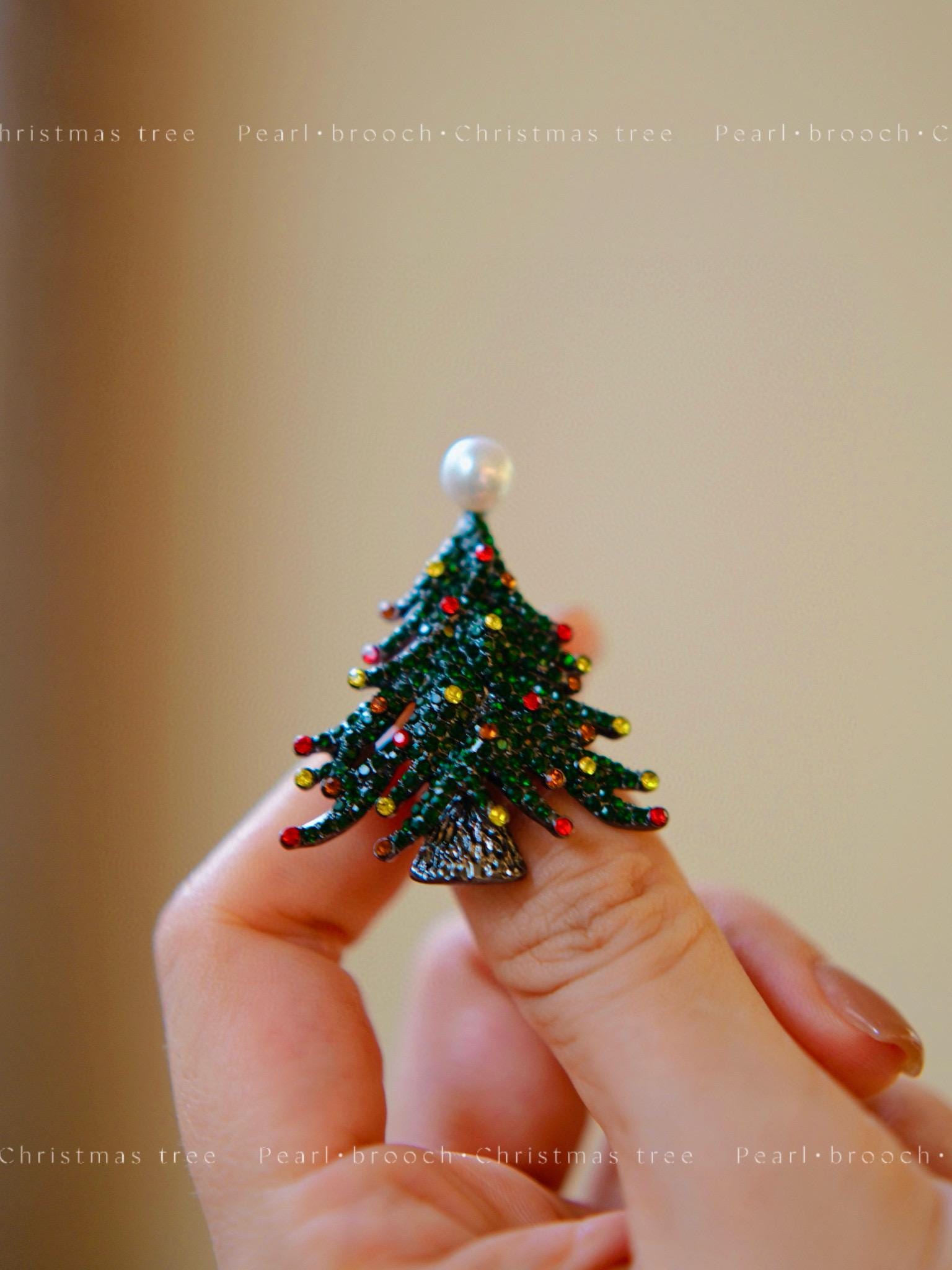 Christmas Tree Brooch | 7-8mm Natural Pearl, Sparkling Zircon Christmas Jewelry