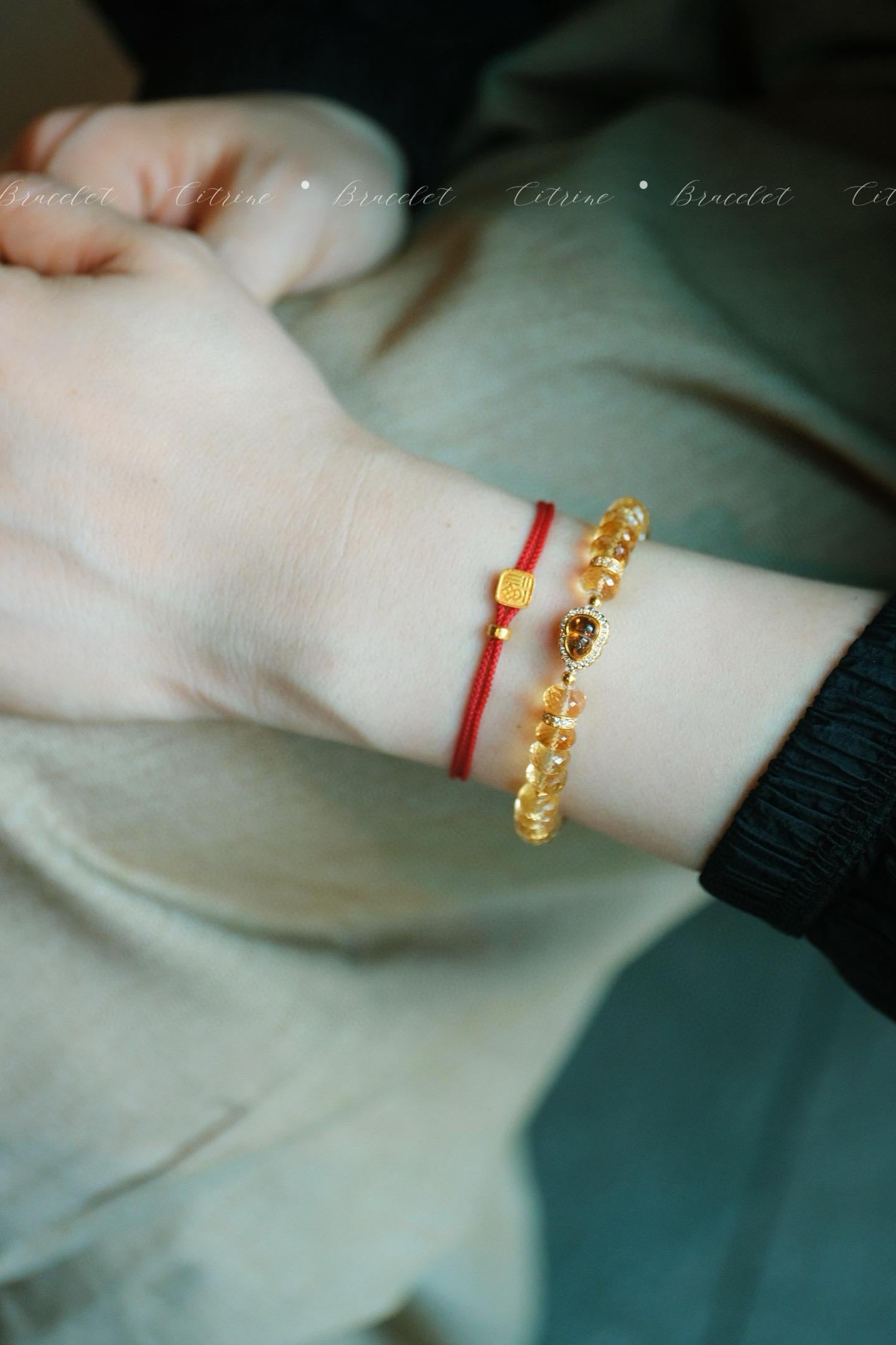 Golden Citrine Bracelet | 7mm Natural Citrine & Sterling Silver Gourd Charm