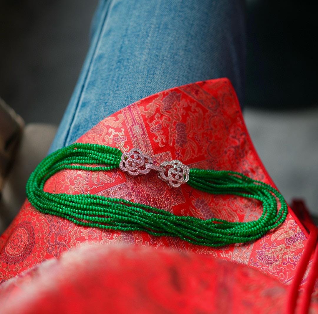 Vintage Chunky Cat's Eye Bead Necklace | 2mm Red or Green Gemstone