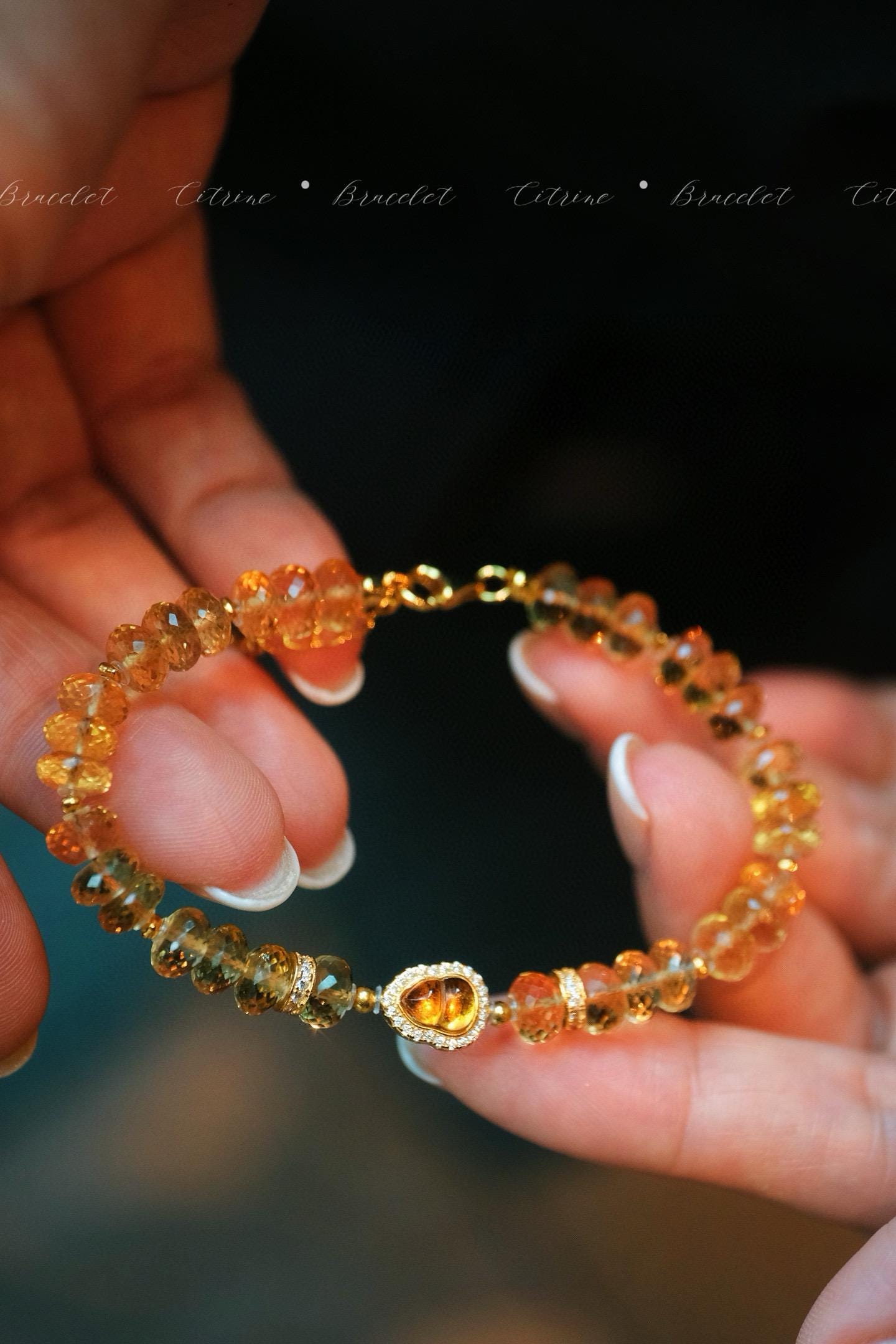 Golden Citrine Bracelet | 7mm Natural Citrine & Sterling Silver Gourd Charm