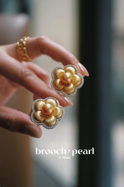 Natural Saltwater Golden Pearl Camellia Brooch - Autumn & Winter Exclusive