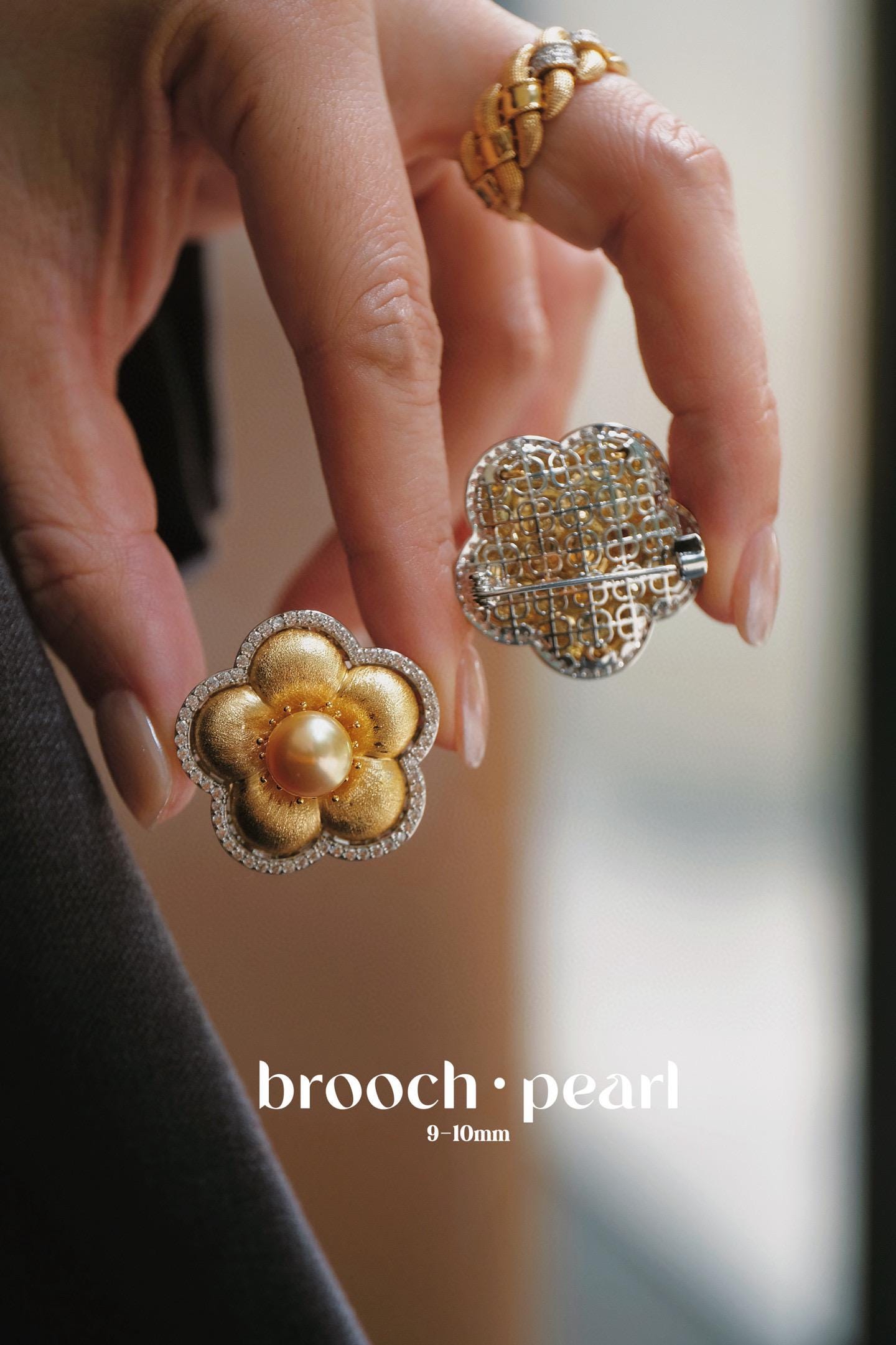 Natural Saltwater Golden Pearl Camellia Brooch - Autumn & Winter Exclusive