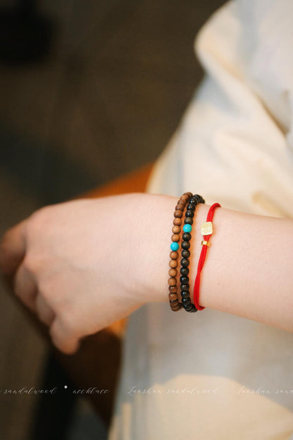 Indian Red Sandalwood Bracelet | 4mm Turquoise Accent (Light/Dark)