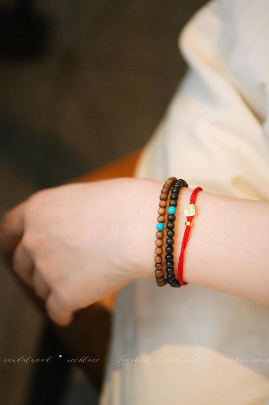 Indian Red Sandalwood Bracelet | 4mm Turquoise Accent (Light/Dark)