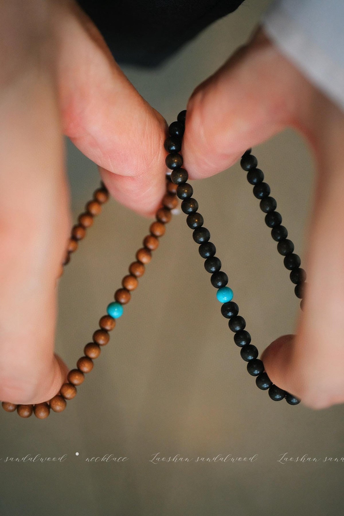 Indian Red Sandalwood Bracelet | 4mm Turquoise Accent (Light/Dark)