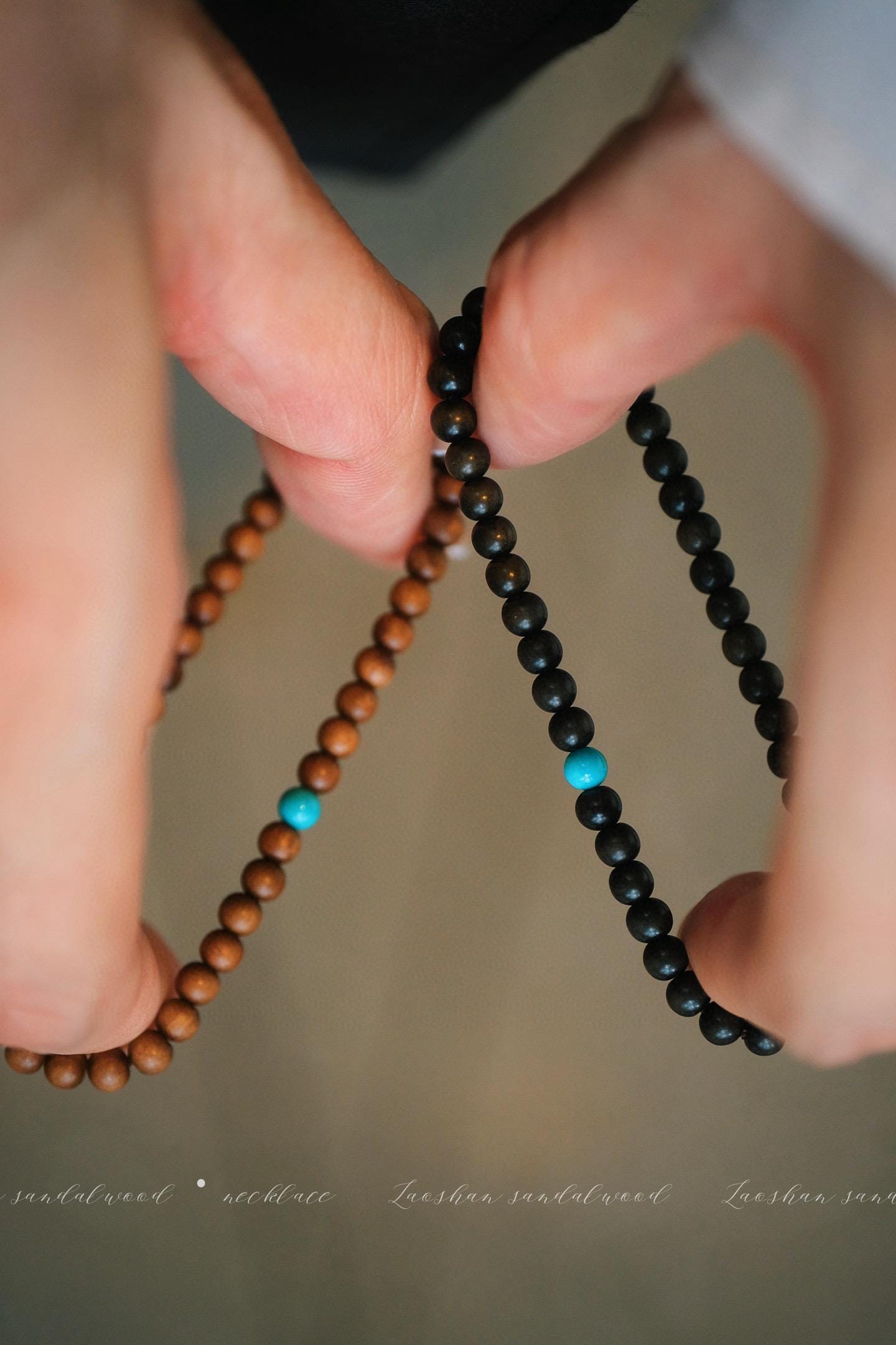 Indian Red Sandalwood Bracelet | 4mm Turquoise Accent (Light/Dark)