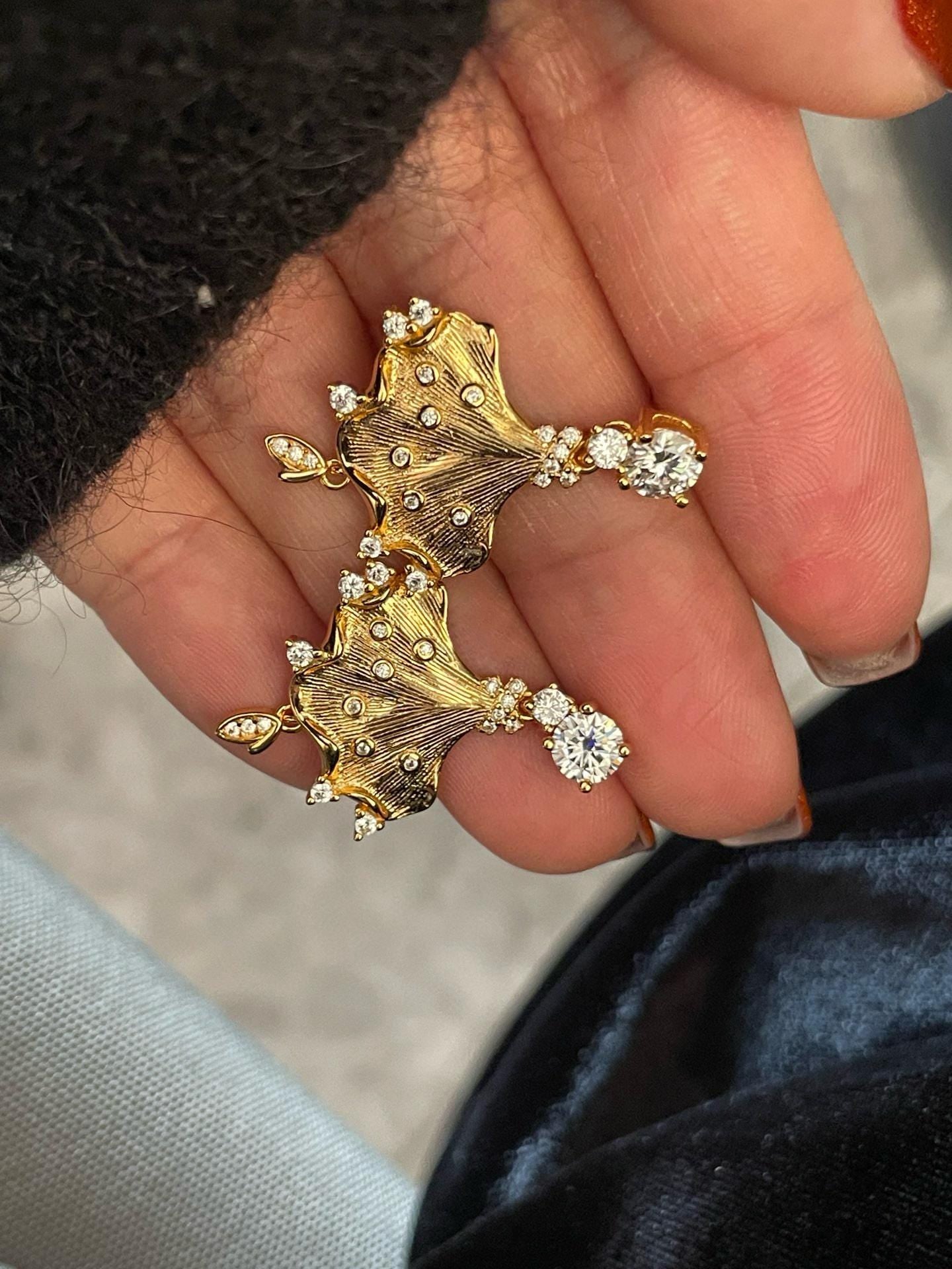 Vintage Italian Style Maple Leaf Earrings | 6A Moissanite 0.5ct Gold-Plated