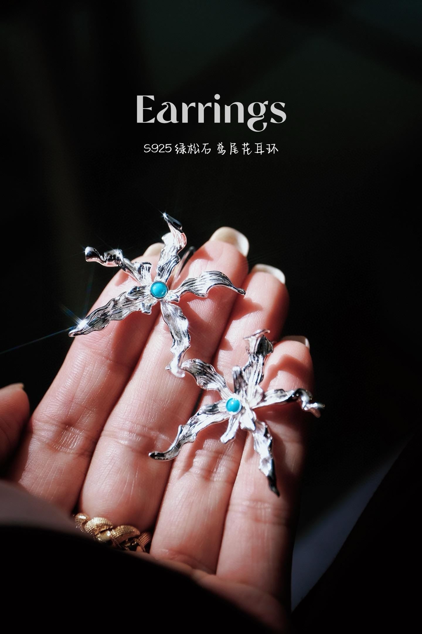 Van Gogh Iris Earrings | S925 Silver Sleeping Beauty Turquoise